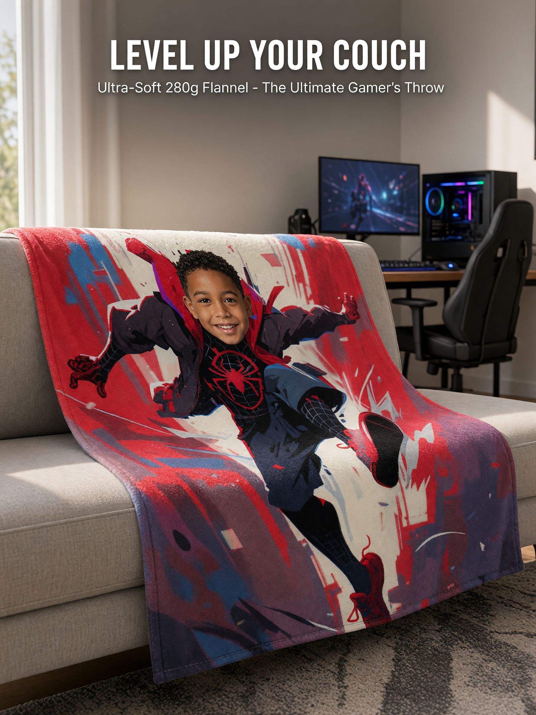 Custom Photo Face Superhero Blanket, Ultra Soft Flannel Fleece Comic Throw, Ideal Personalized Gift for Kids and Fans