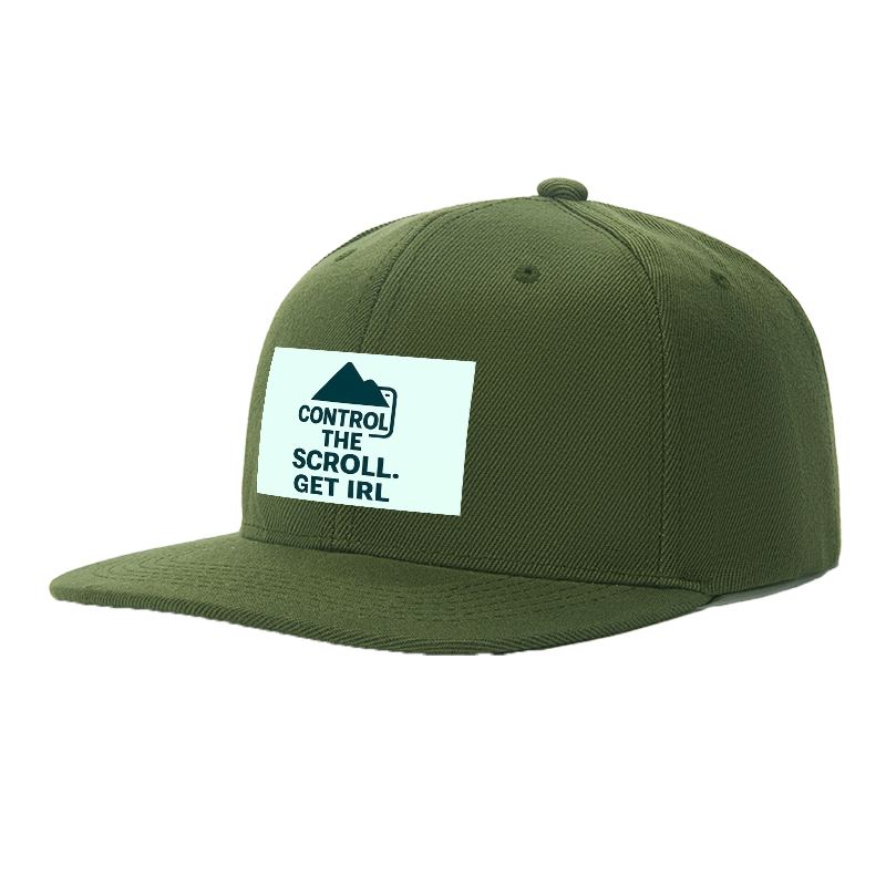 Flat Brim Baseball Cap Control The Scroll Get IRL Mountain Logo Streetwear Underground Skate Style for Basketball Court Skate Park Urban Lifestyle Skaters Rappers Streetwear Enthusiasts