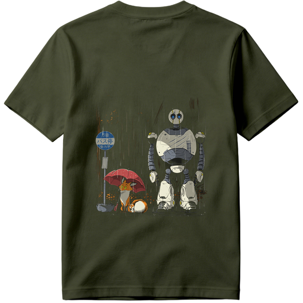 Fox and Robot Wait in the Rain - Tee