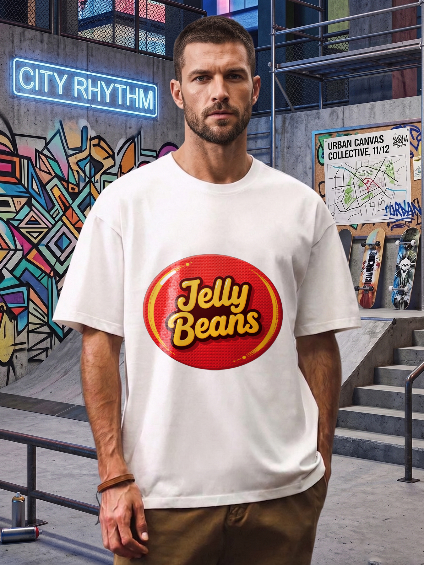 Men's Jelly Beans Print T-Shirt Casual Round Neck Summer Lightweight Breathable Short Sleeve Tee for Everyday Wear, Outdoor Activities, and Fun Outings – Perfect for Adults Who Love Playful Designs and Comfortable Fit