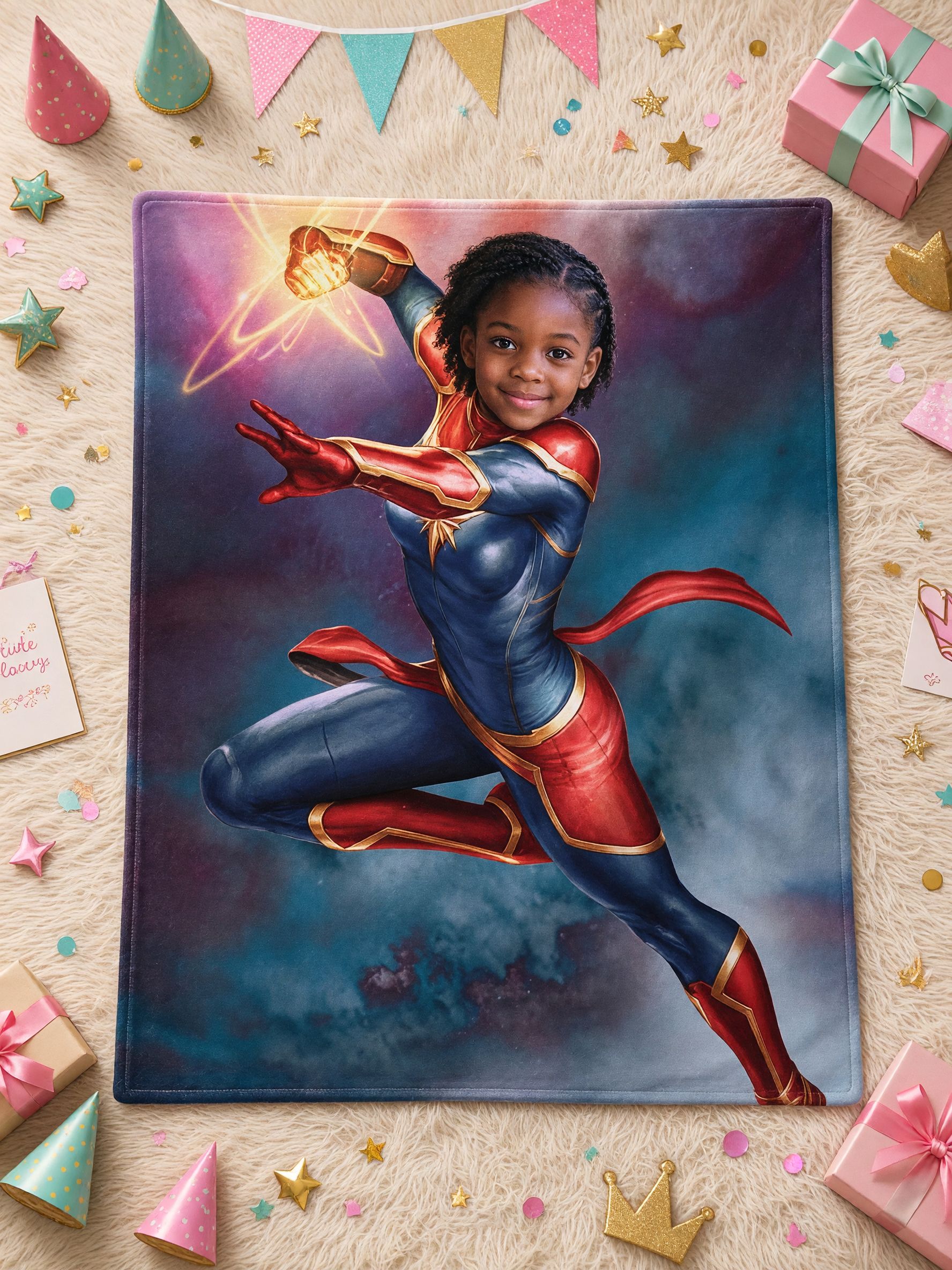 Personalized Face Photo Superhero Flannel Throw Blanket, Soft Cozy Fleece Bed Cover, Ideal Custom Birthday Gift