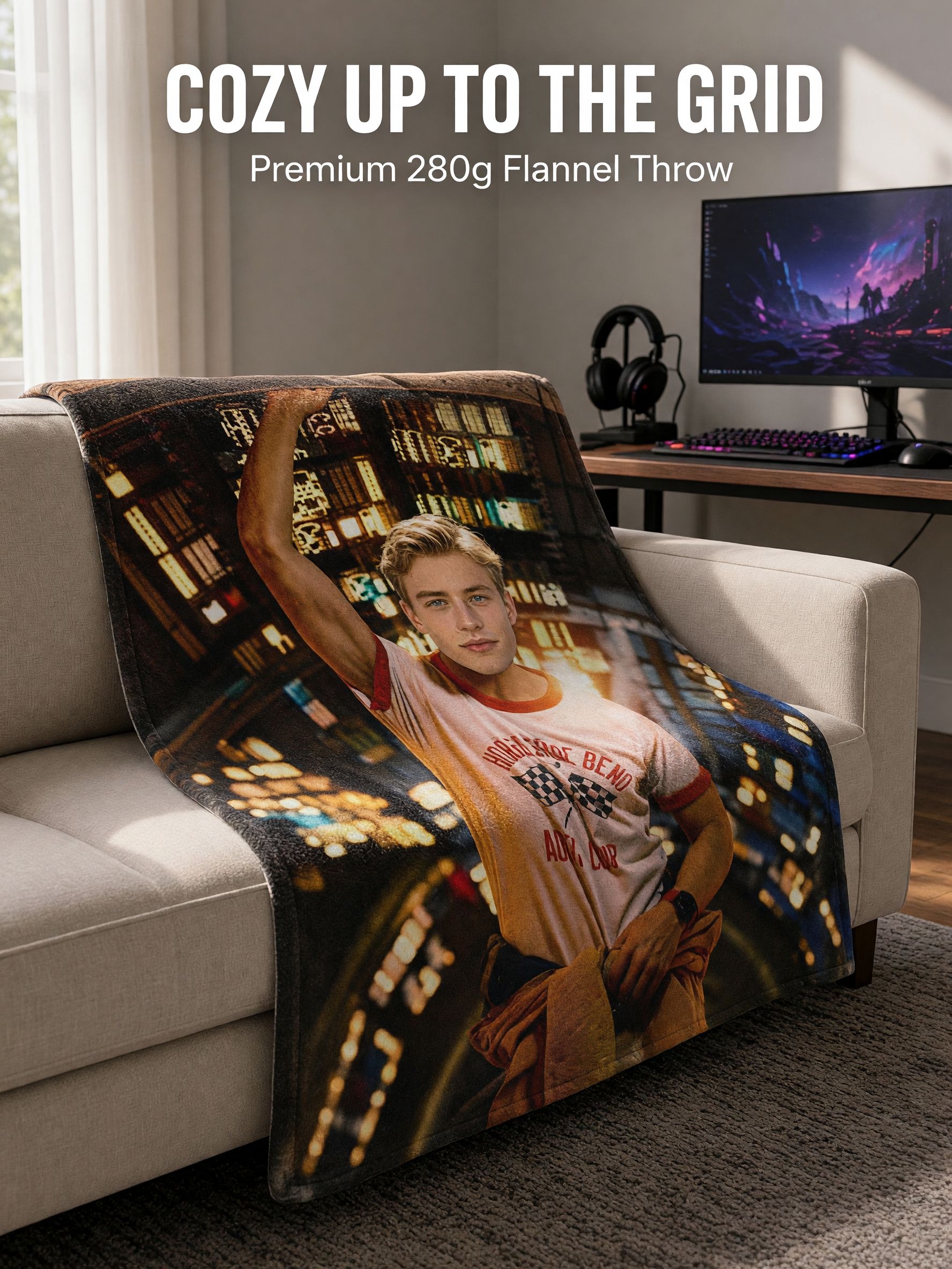 Custom Photo Blanket Personalized Face Portrait Throw Ultra Soft Flannel Fleece Bed Couch Keepsake Gift for Family