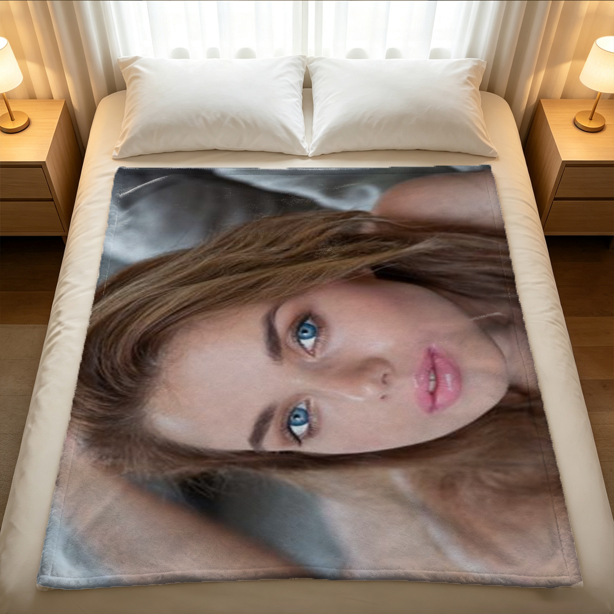 Nude Woman in Pink High Heels Squatting on Table - Blanket