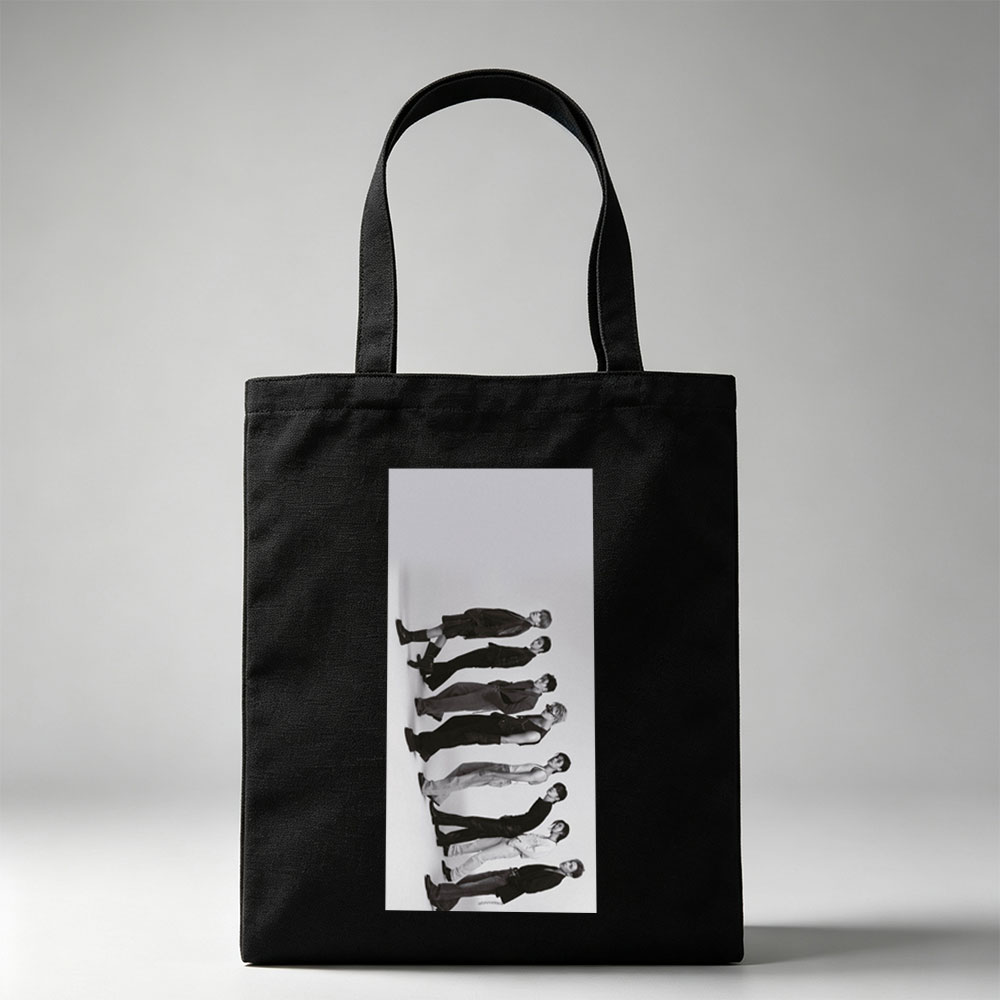 BTS Members in a Stacked Pose Against a Minimalist Background - Canvas tote bags