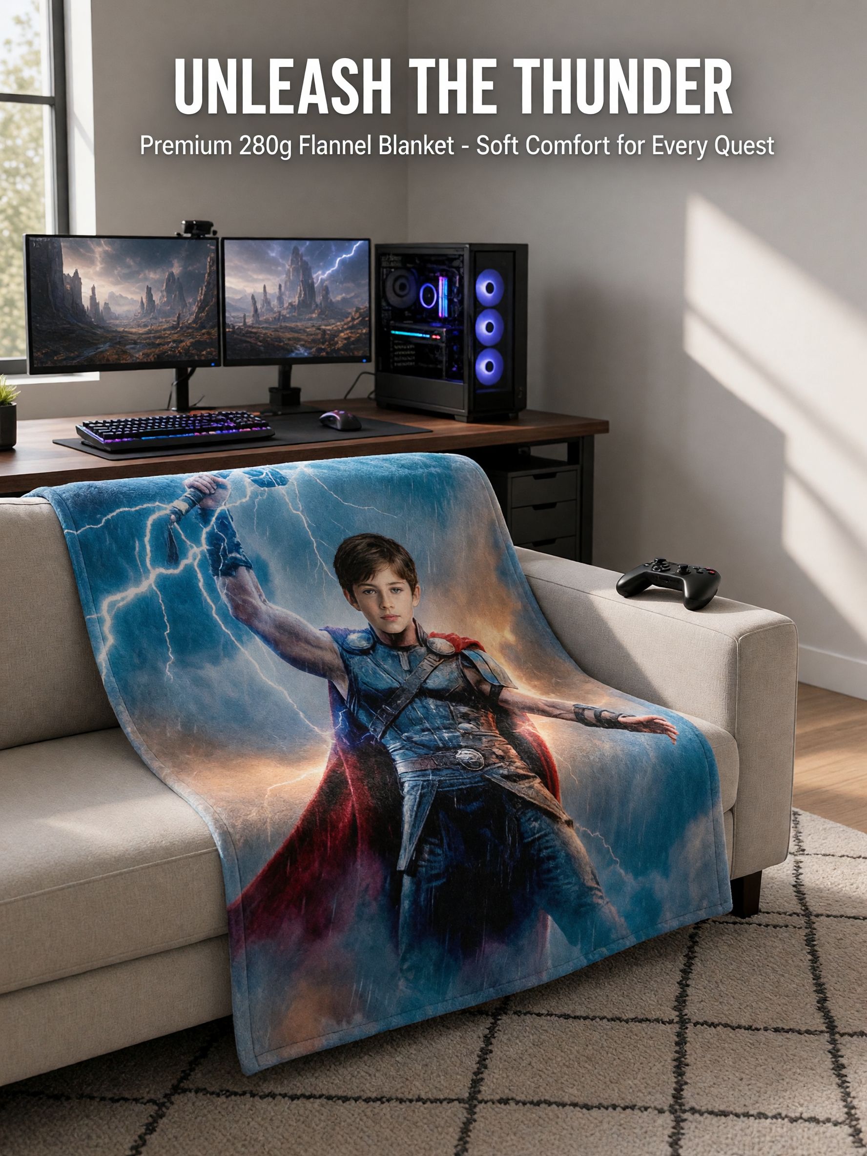 Custom Face Photo Blanket Personalized Superhero Flannel Throw for Kids and Adults, Cozy Bed Couch Warm Gift