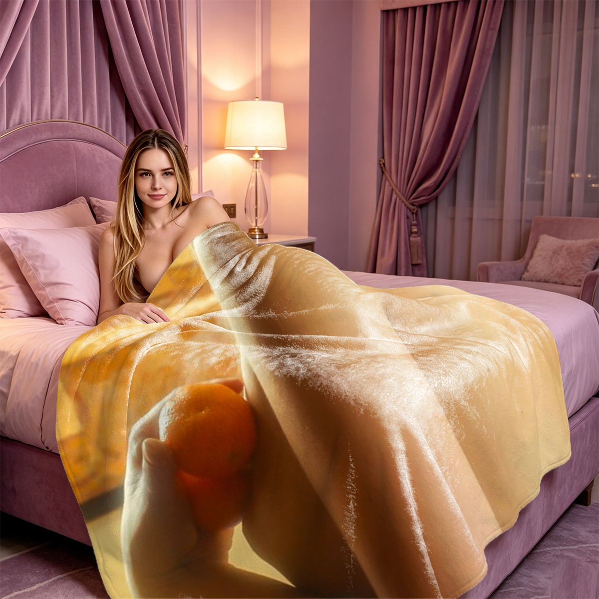 Three Women in Lingerie on Couch - Blanket