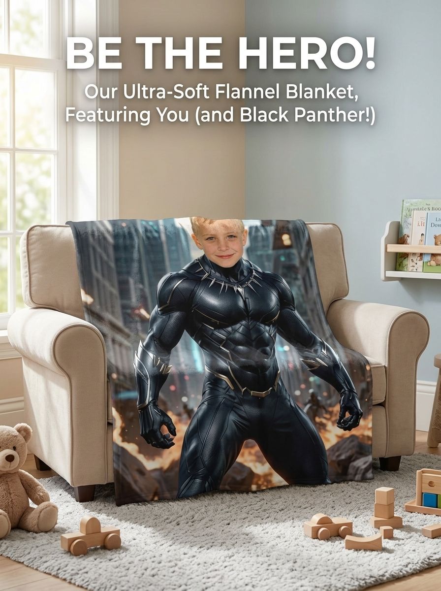 Custom Photo Face Superhero Flannel Blanket Ultra Soft Plush Personalized Throw Keepsake Gift for Kids and Family