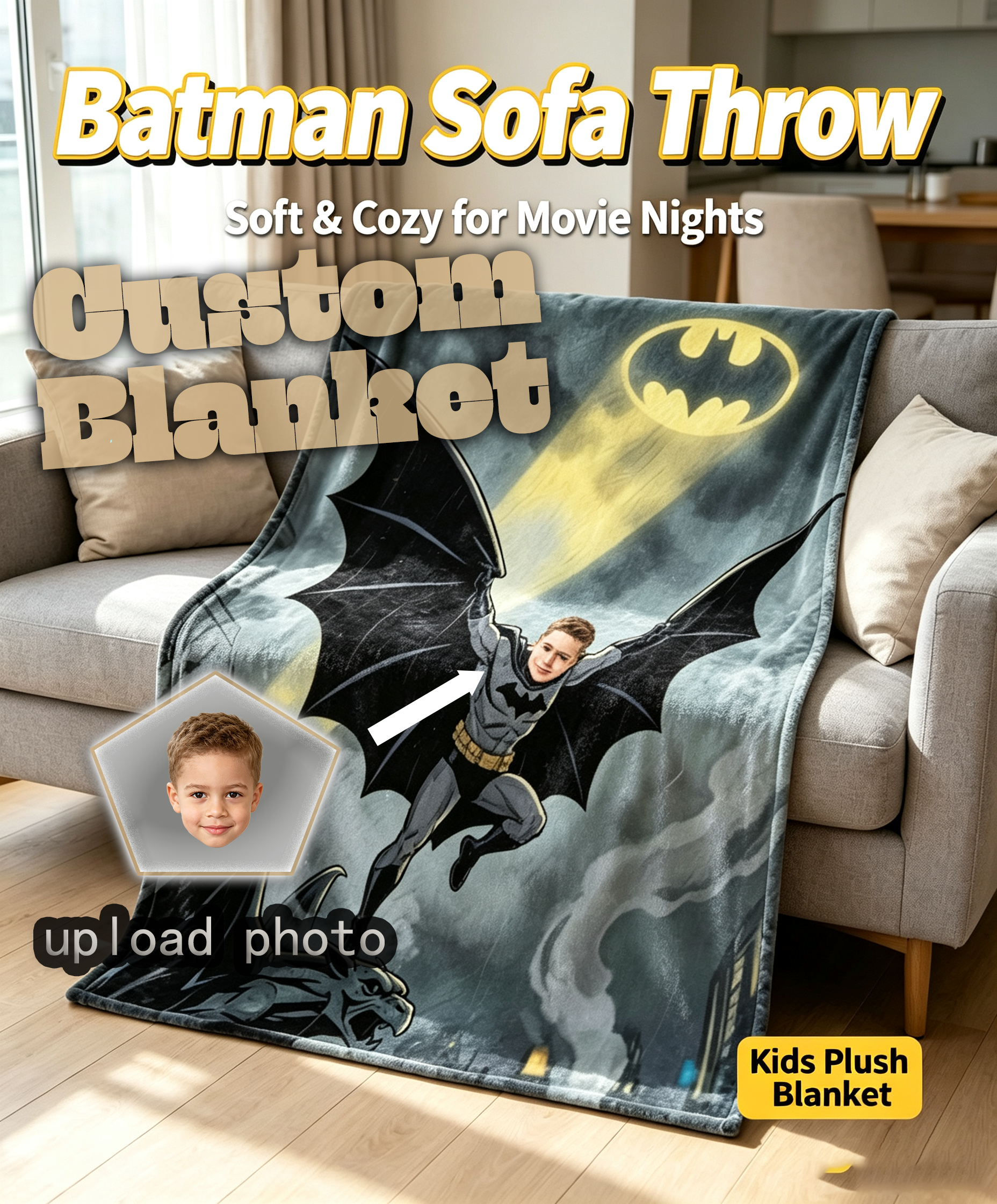 Personalized Batman Blanket | Custom Photo Gift for Boys