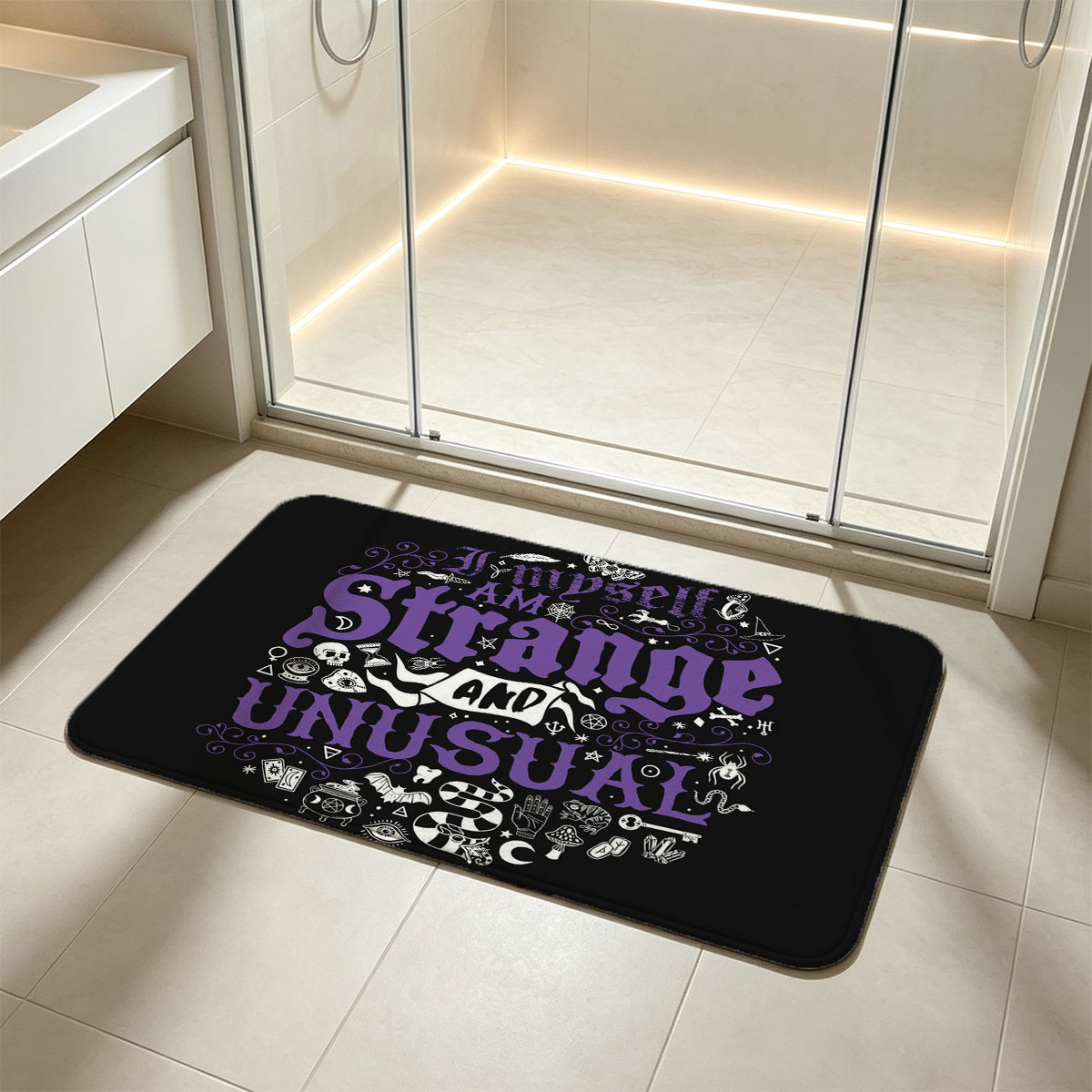 I Myself Am Strange and Unusual: Gothic Typography Art with Mystical Symbols - Flannel floor mat