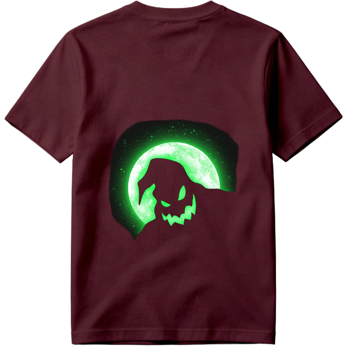Pumpkin Head Silhouette Against Green Moon - Tee