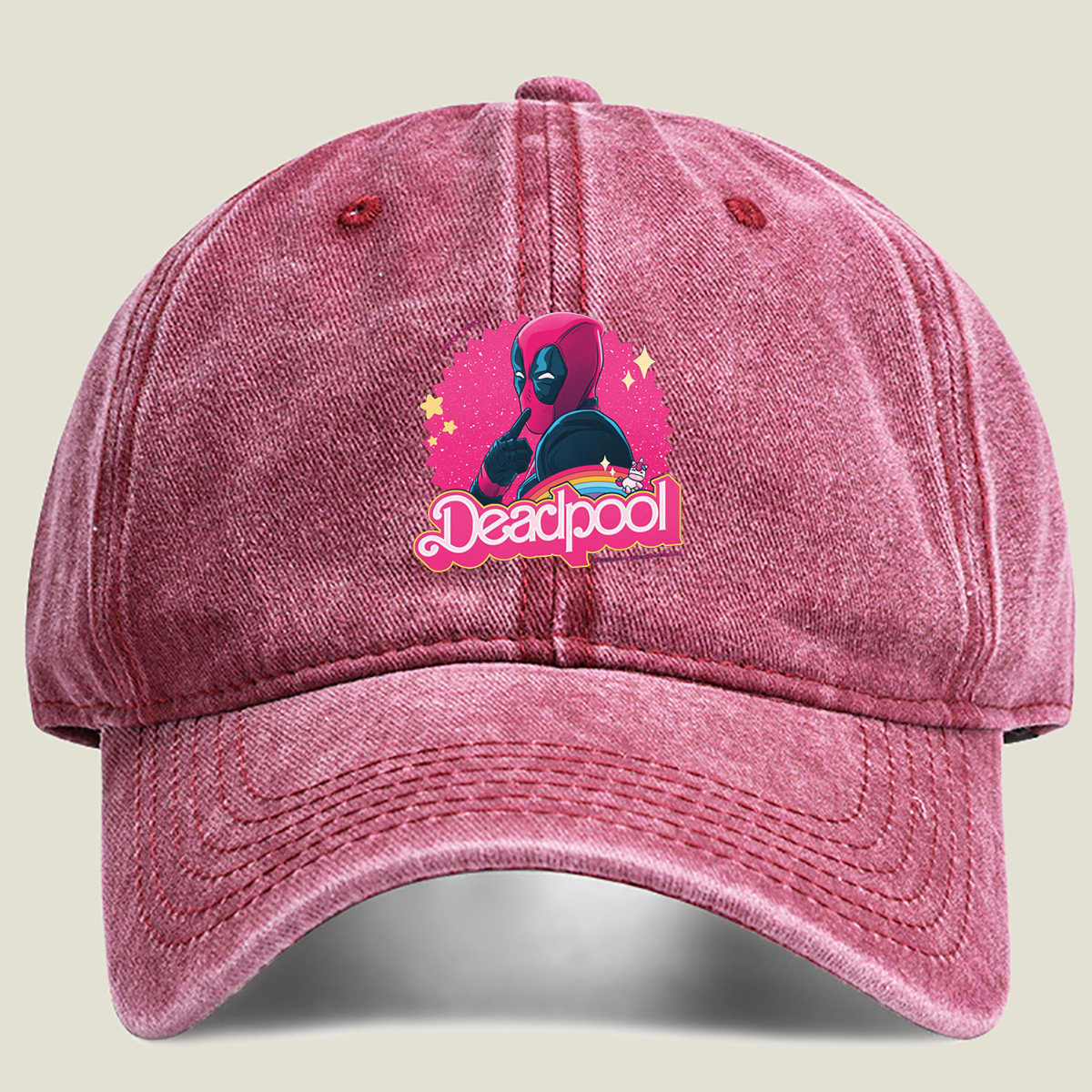 Deadpool: Wade Wilson with a Unicorn and Rainbow - Washed Denim - Baseball Cap