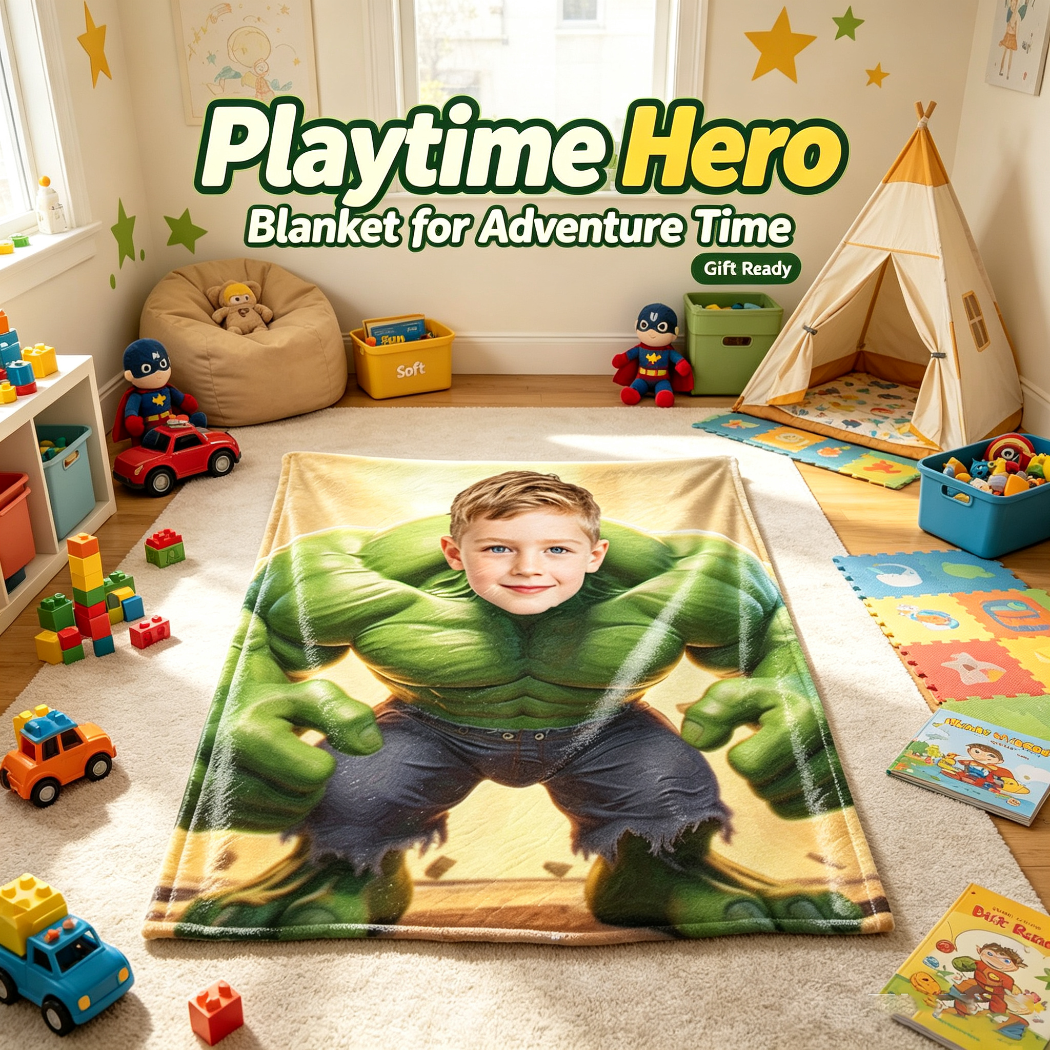 Custom Photo Hulk Throw Blanket Personalized Superhero Flannel Blanket for Kids