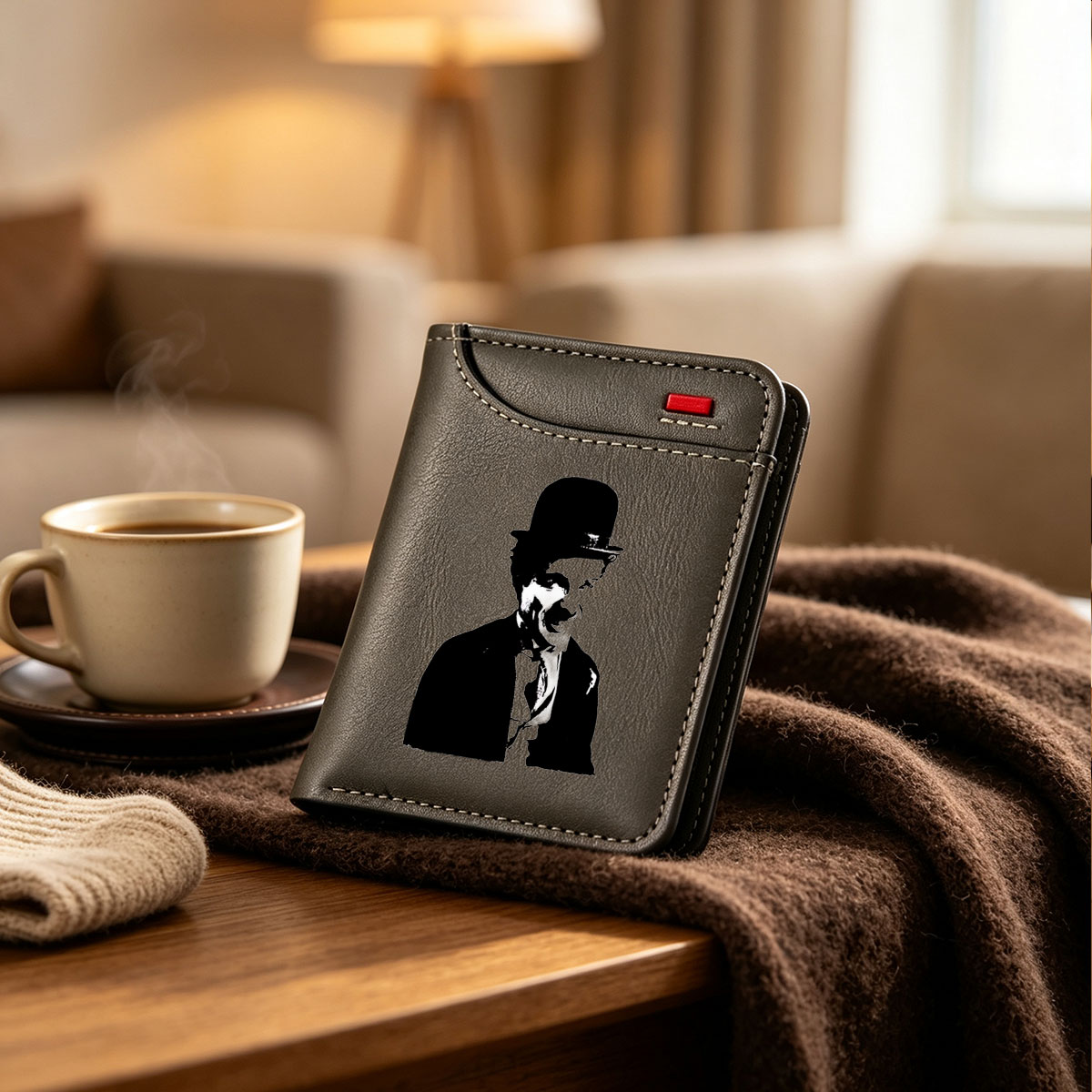 Abraham Lincoln in Top Hat and Suit, Black and White Portrait - Vertical Style Wallet