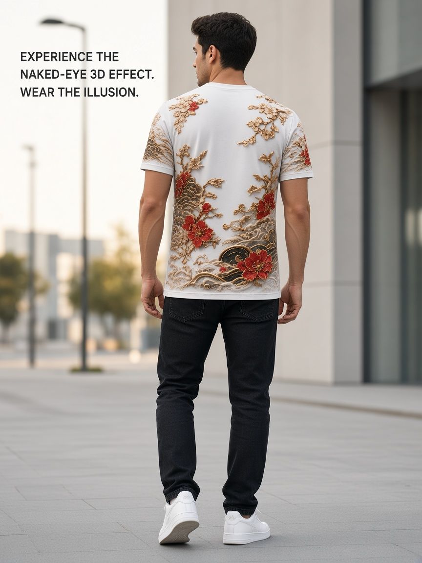 Japanese Samurai Oni Mask 3D Optical Illusion Graphic Tee Breathable Athletic Mesh T-Shirt for Casual and Sports Wear
