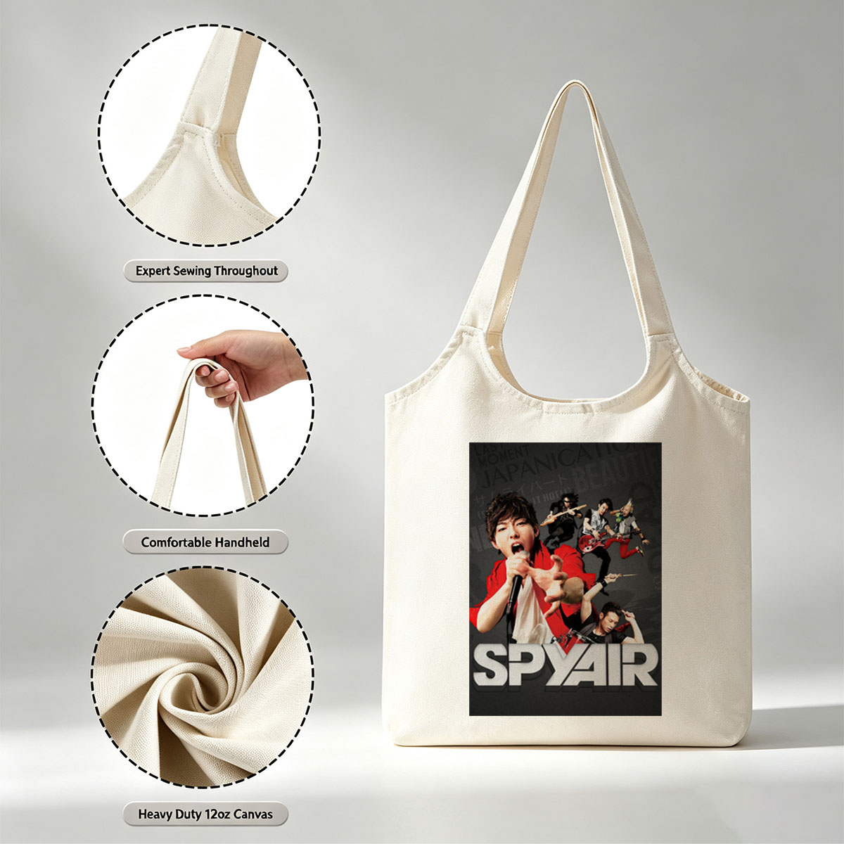 SPYAIR Band Performance Poster Featuring Dynamic Members with Instruments and Energetic Pose - Canvas shoulder bags/