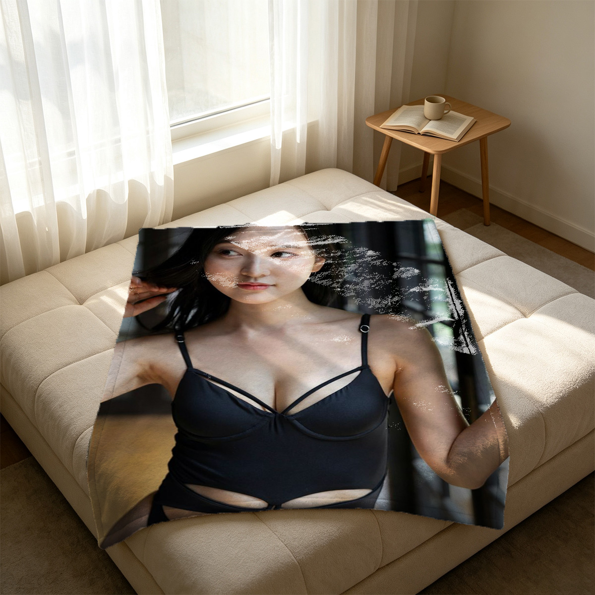 Two Nude Asian Women Embracing on Bed - Blanket