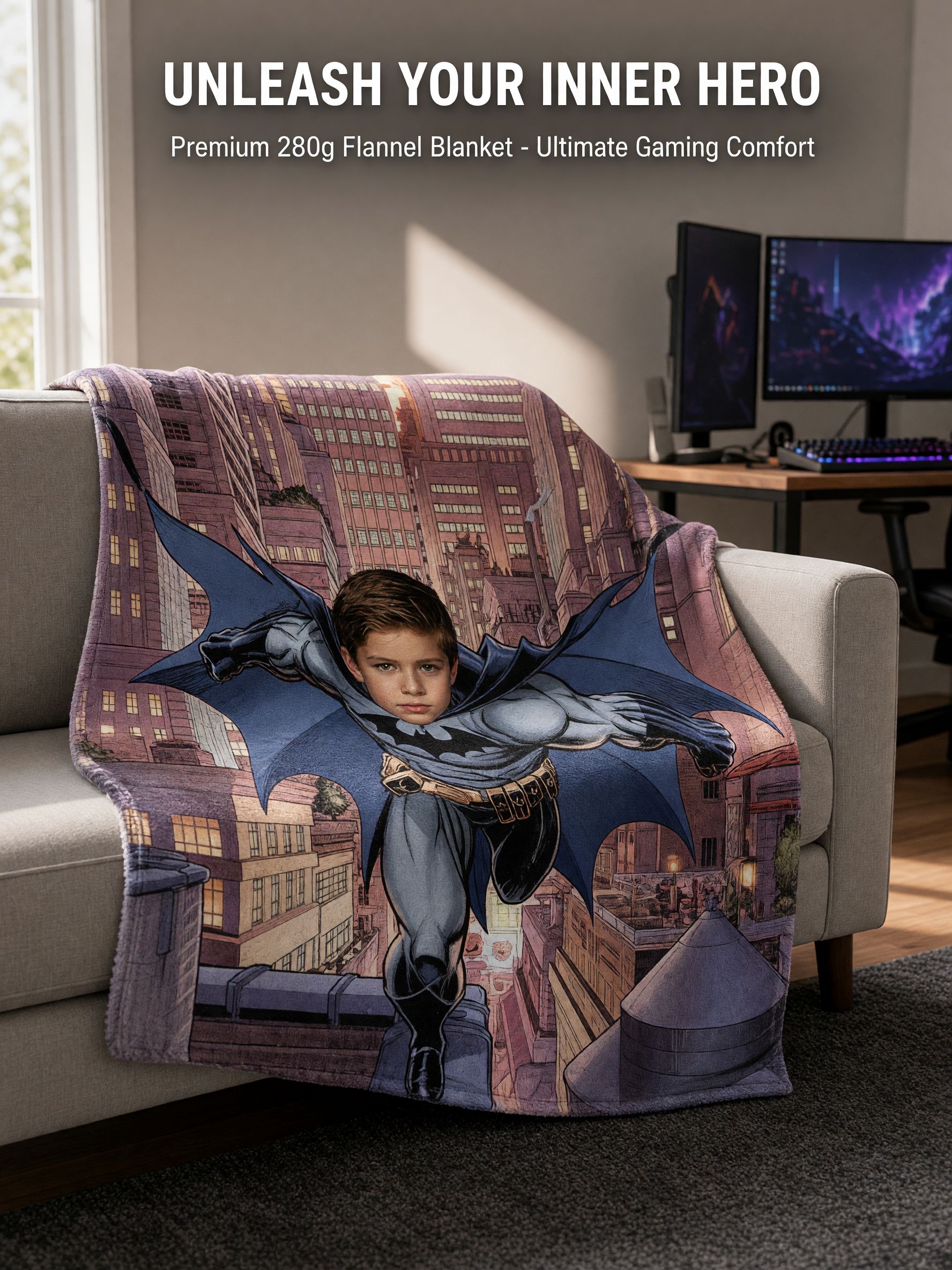 Personalized Custom Face Superhero Blanket Ultra Soft Flannel Comic Vigilante Bed Sofa Throw Cozy Keepsake Gift