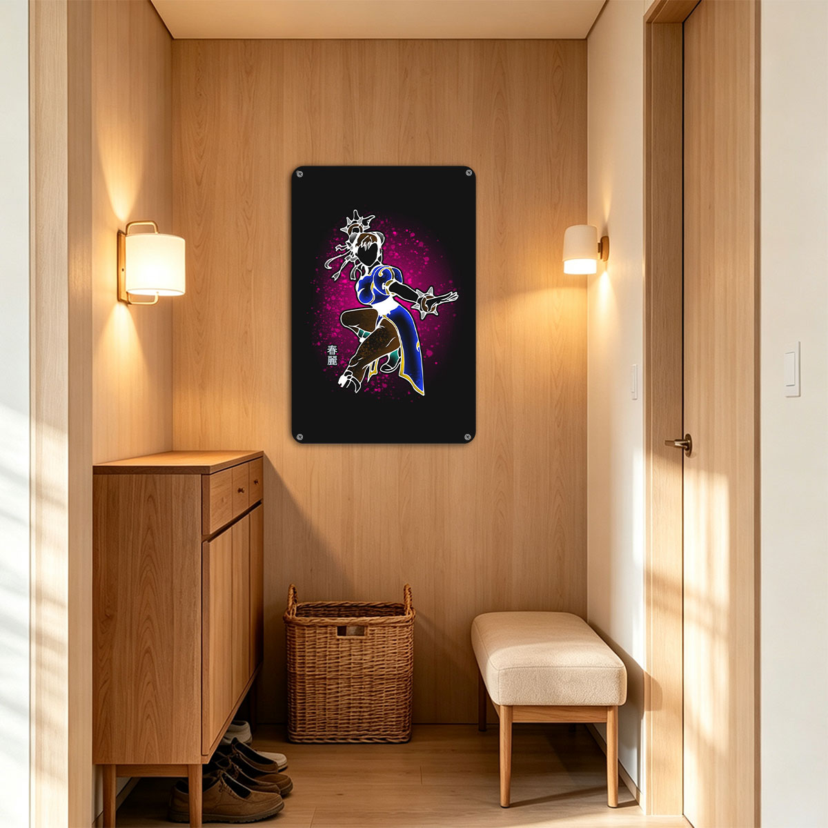 Chun-Li from Street Fighter in Dynamic Pose with Glowing Effects - painting