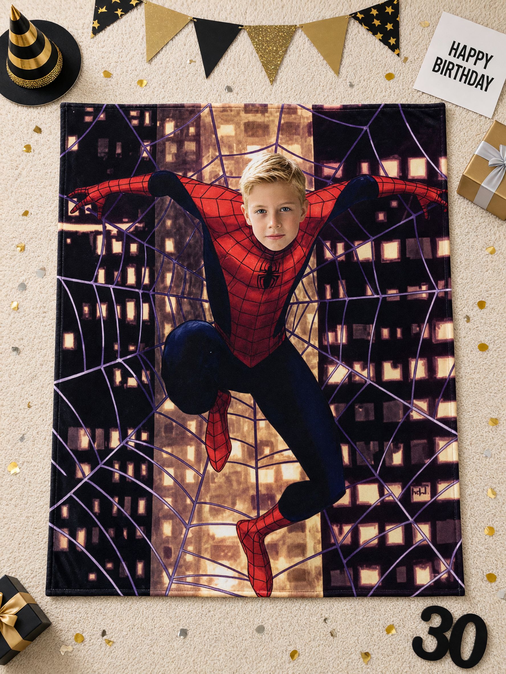 Custom Superhero Face Photo Blanket Ultra Soft Flannel Fleece Throw Personalized Gift for Kids Couch Bed