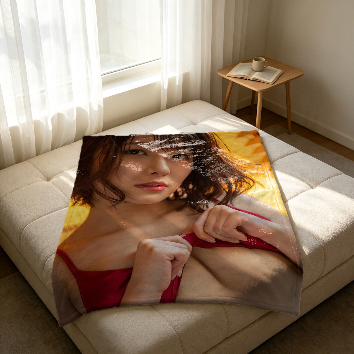 Ahegao Asian beauty covered in cum on her tits - Blanket