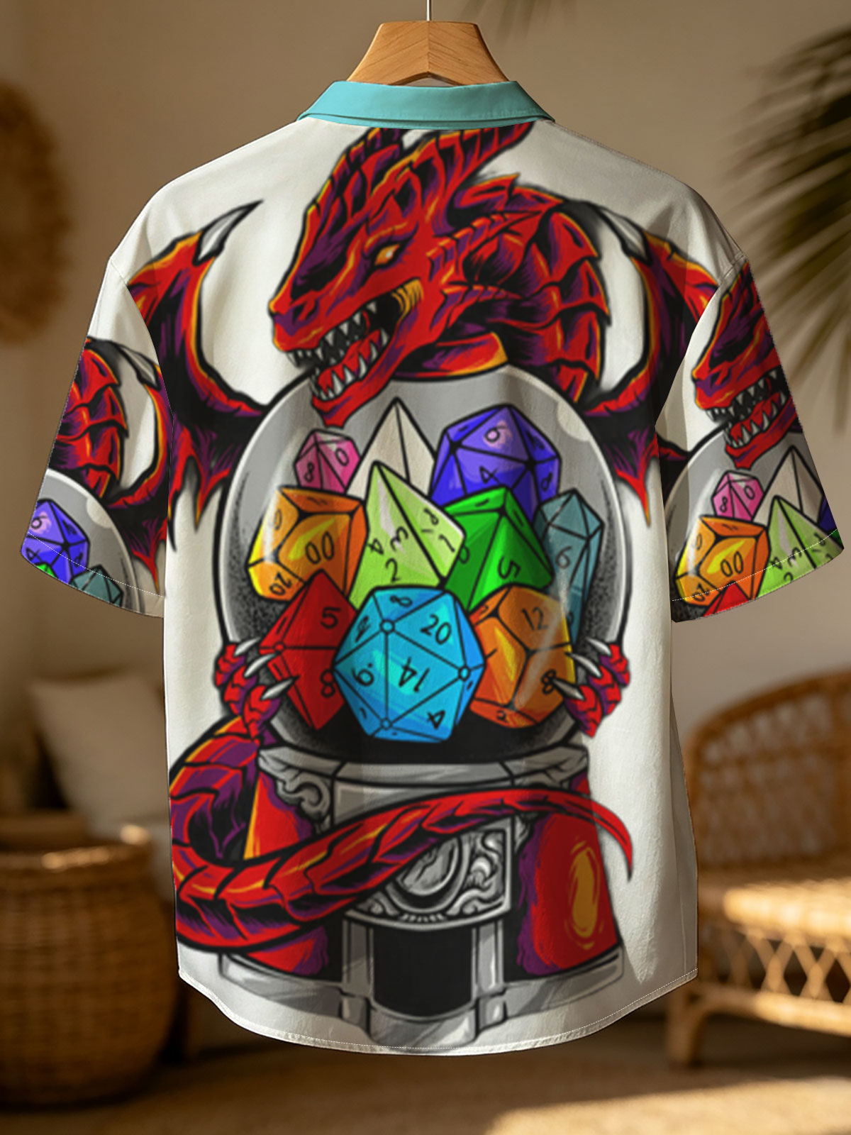 Red Dragon Guarding a Crystal Ball with Colorful Dice -  Shirt