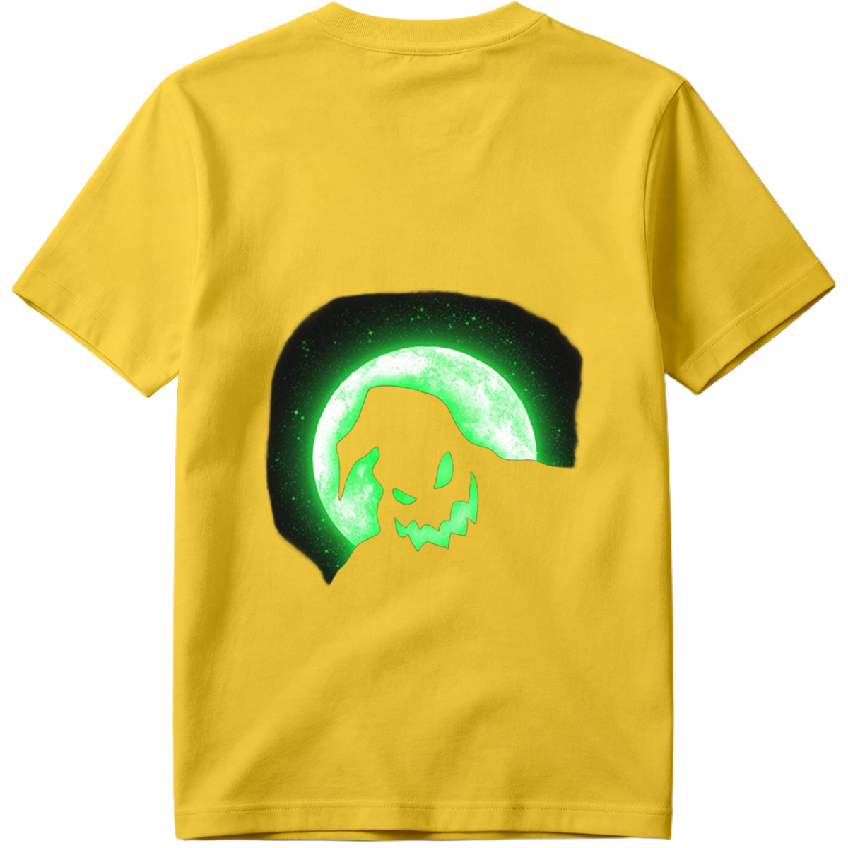 Pumpkin Head Silhouette Against Green Moon - Tee