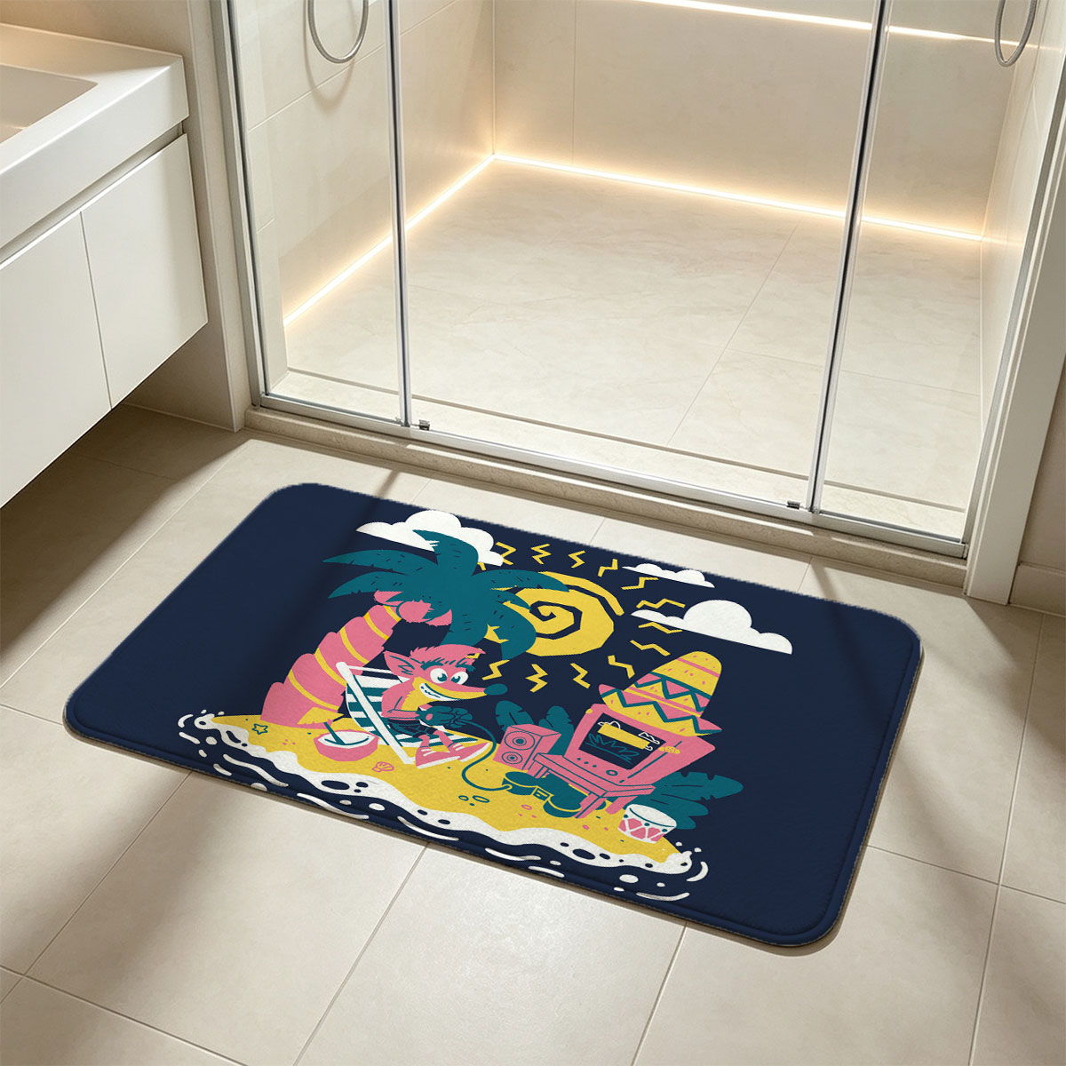 Crash Bandicoot on a Tropical Island with DJ Setup - Flannel floor mat