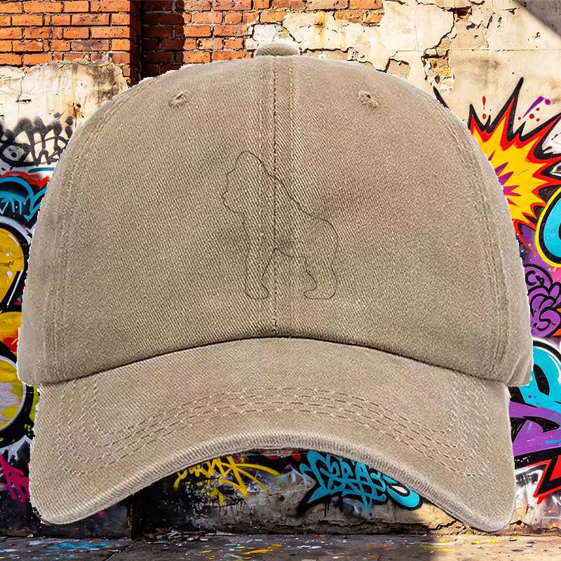 Men's Printed Washed Cap with Gorilla Silhouette Design - Casual Round Brim Summer Lightweight Hat for Outdoor Activities, Urban Streetwear, and Daily Wear - Ideal for Men Who Love Nature, Adventure, and Fashionable Accessories