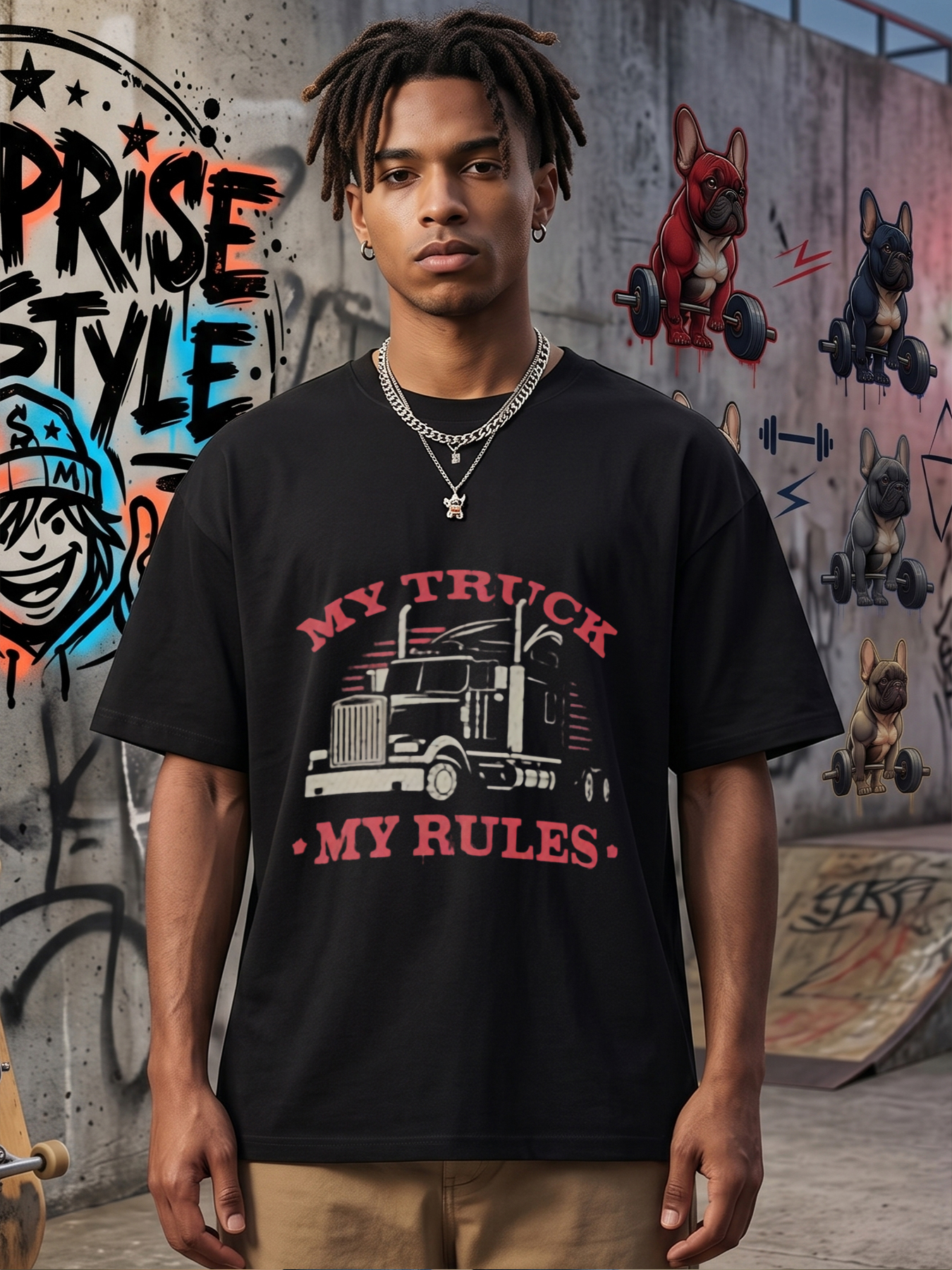Men's Printed T-Shirt My Truck My Rules Graphic Semi-Truck Design Casual Round Neck Summer Lightweight Breathable Short Sleeve T-Shirt for Truck Drivers and Automotive Enthusiasts