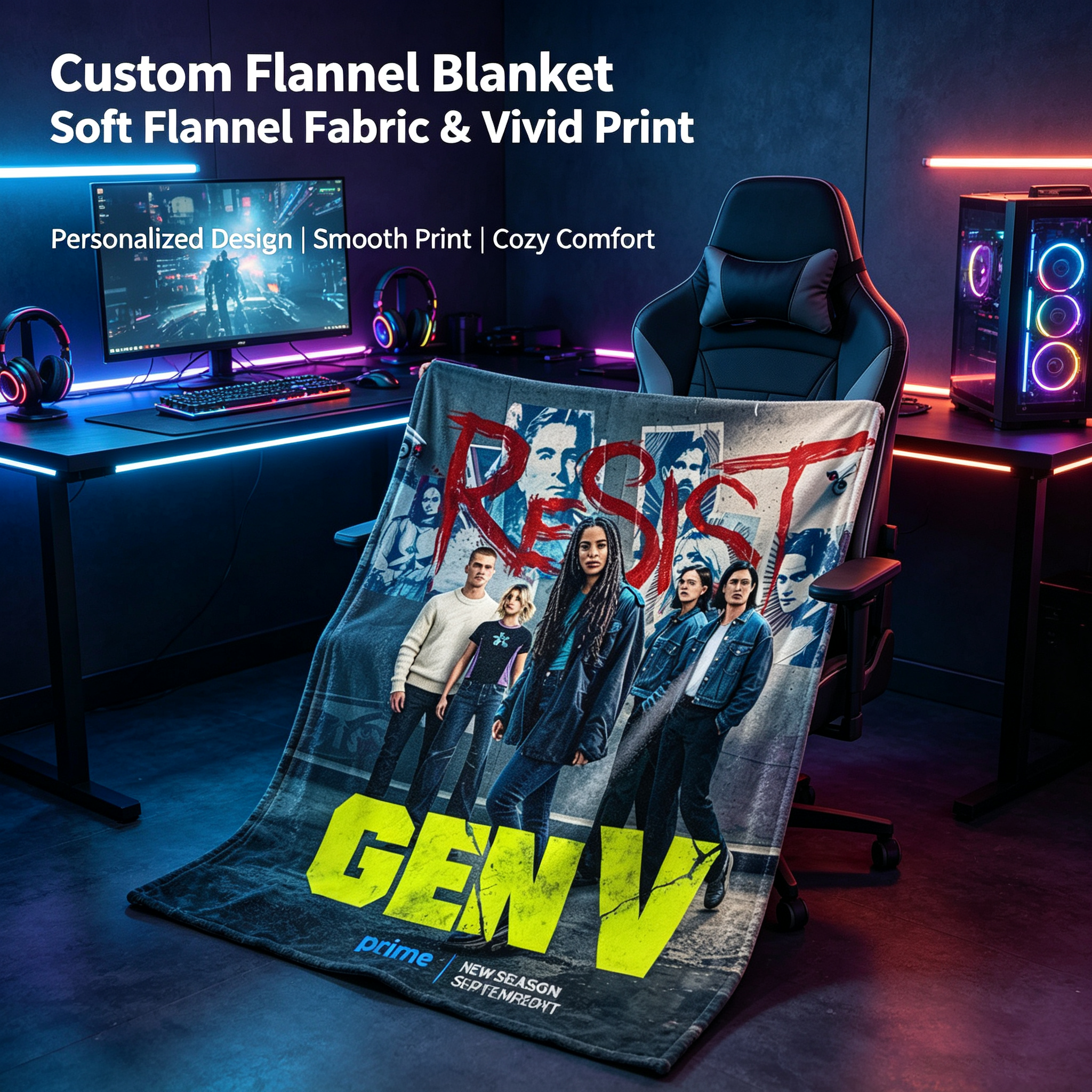 Custom Face Blanket The Boys Gen V Flannel Blanket Superhero Series Fan Gift for Home or Travel Cozy Comfortable Throw Blanket Perfect for Fans of Amazon Prime TV Show