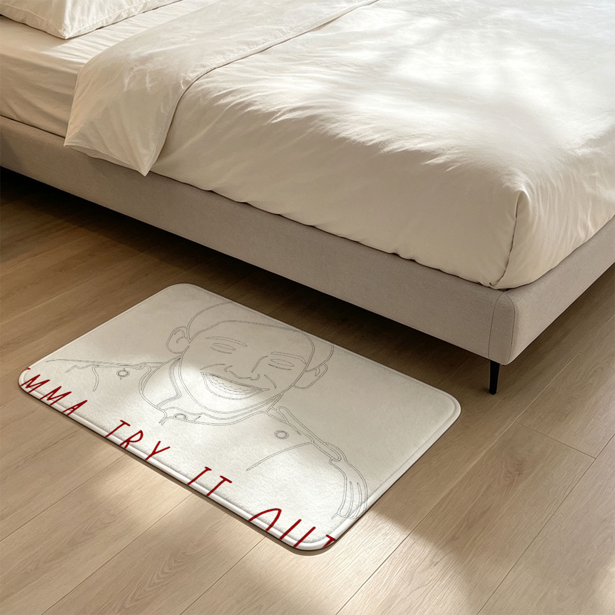 Imma Try It Out - Line Art Portrait of a Smiling Man - Flannel floor mat