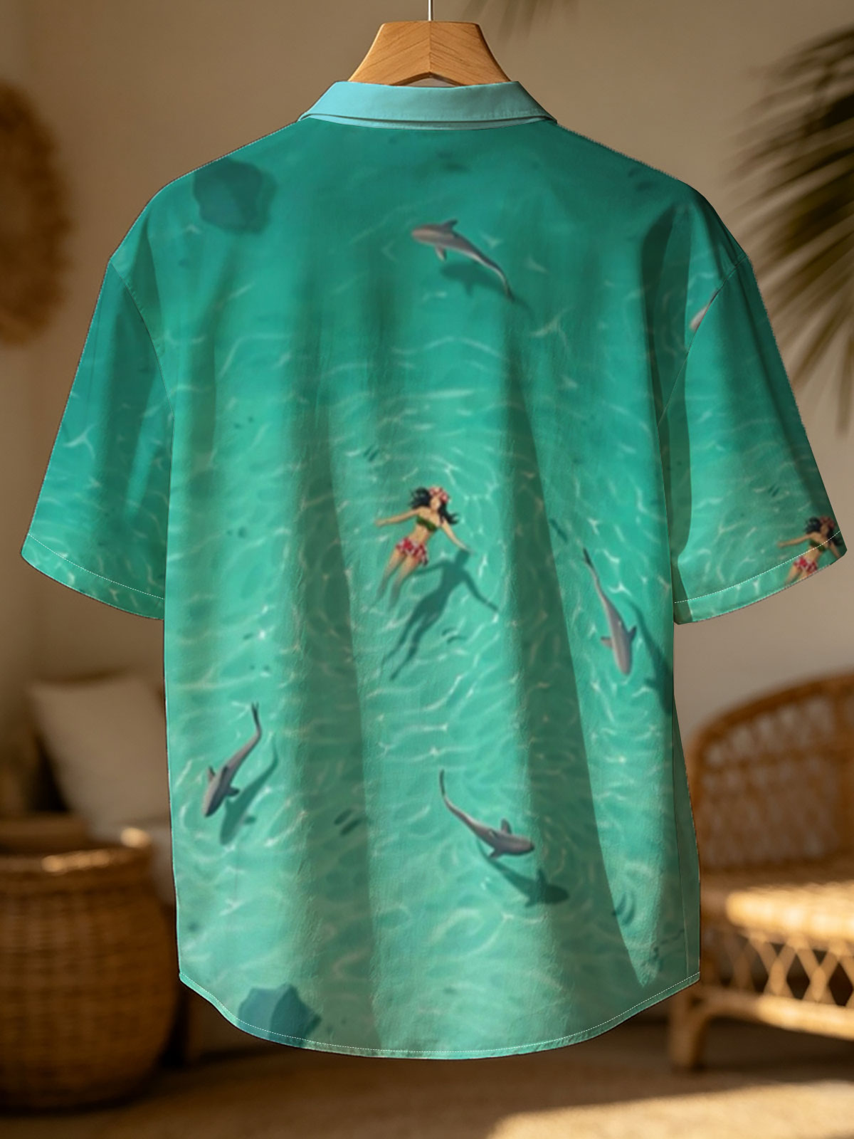 Woman swimming with sharks in clear turquoise water -  Shirt