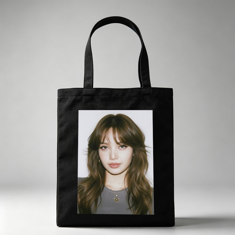 Lisa Blackpink Close-Up Portrait with Long Wavy Hair and Star Necklace - Canvas tote bags