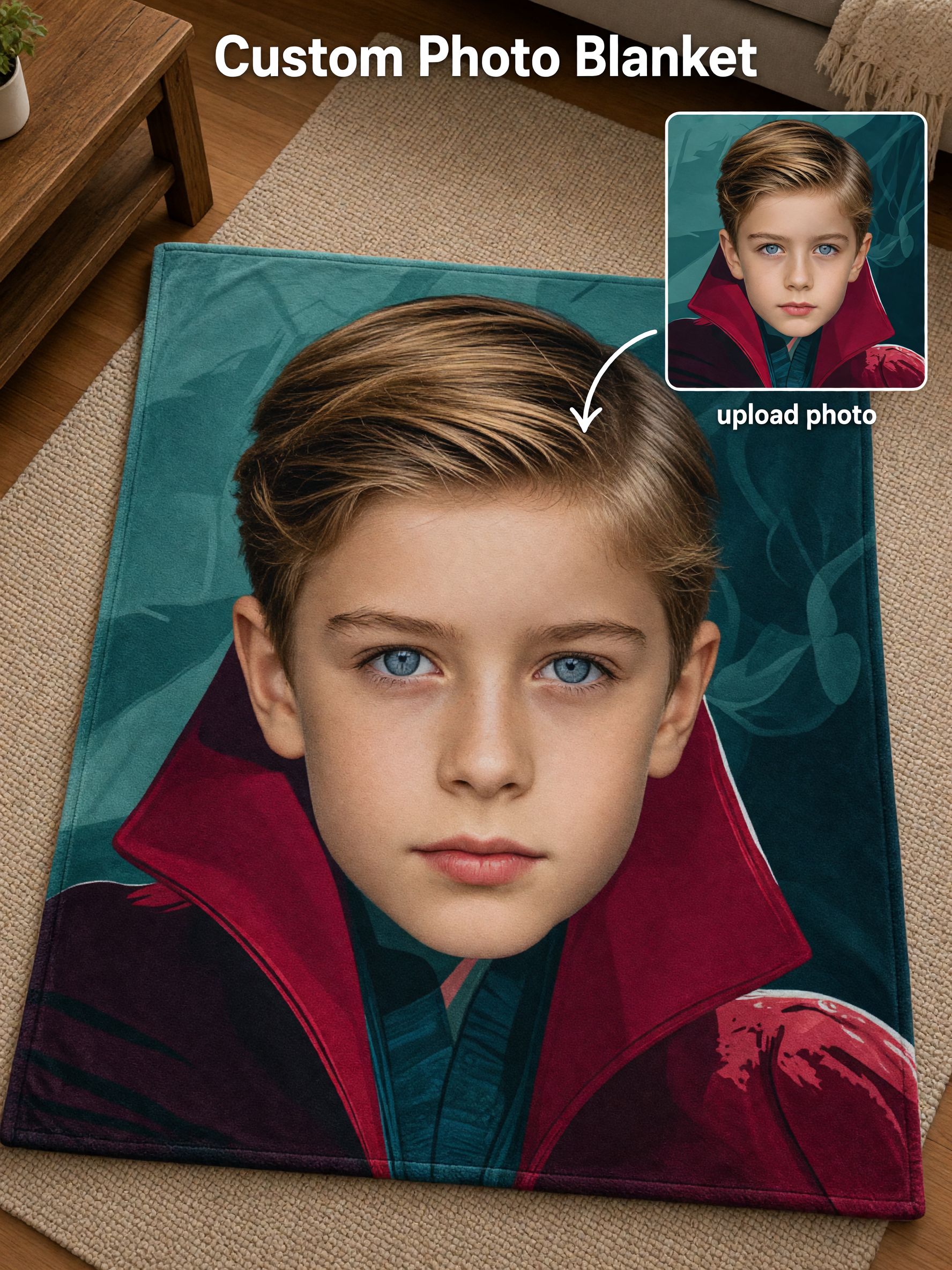 Custom Photo Face Blanket Ultra Soft Velvet Flannel Fleece Throw Personalized Portrait Keepsake Gift for Bed and Couch