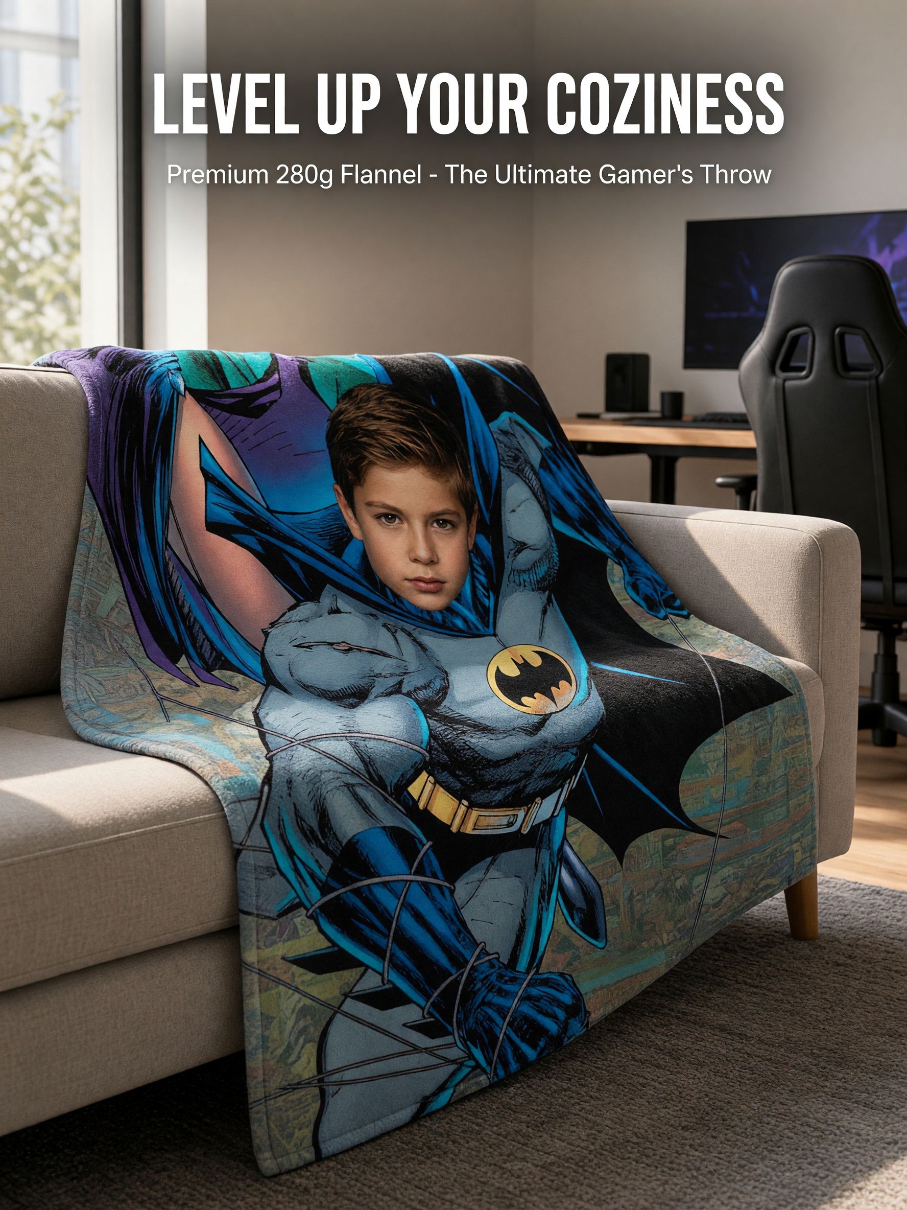 Personalized Superhero Face Photo Blanket, Ultra Soft Flannel Fleece Comic Throw, Unique Custom Birthday Keepsake Gift