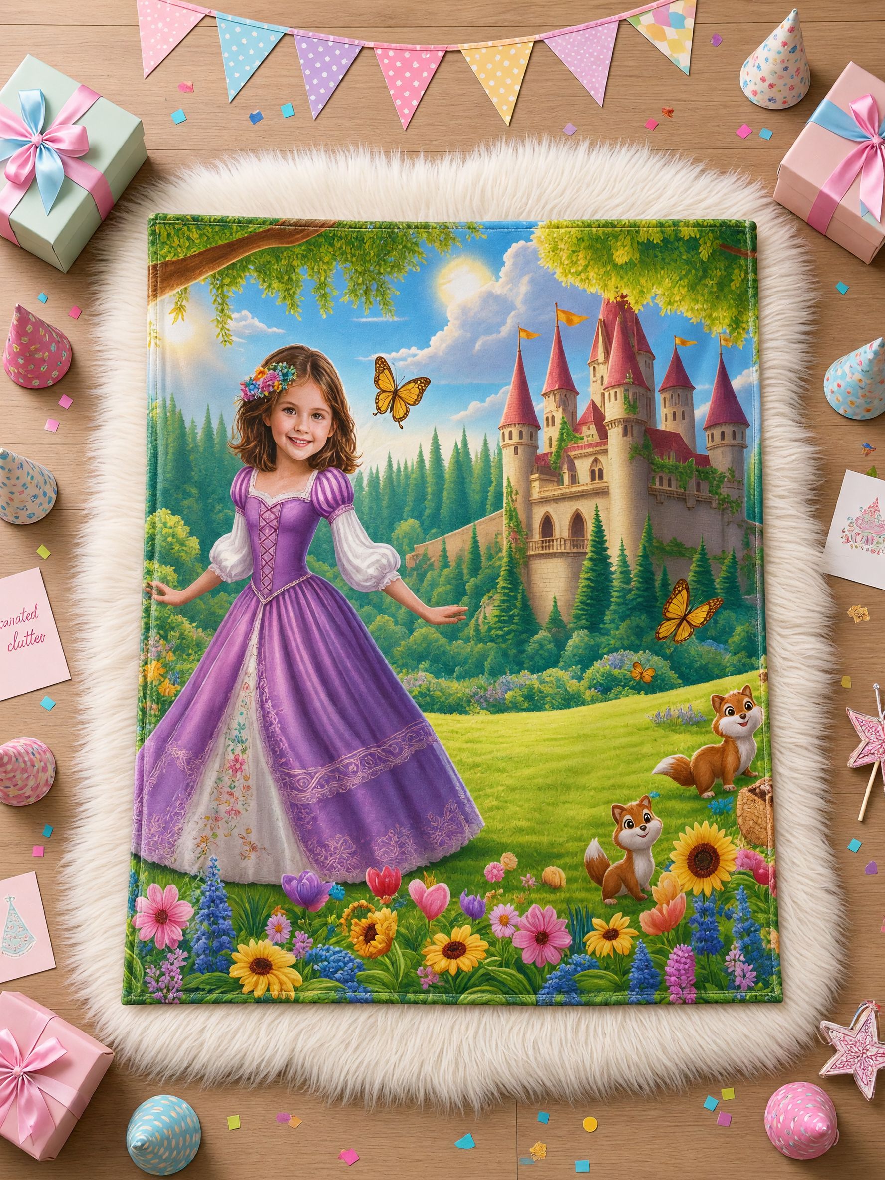 Custom Face Flannel Blanket Personalized Fairytale Princess Castle Throw, Ultra Soft Plush Cozy Bed Sofa Keepsake Gift