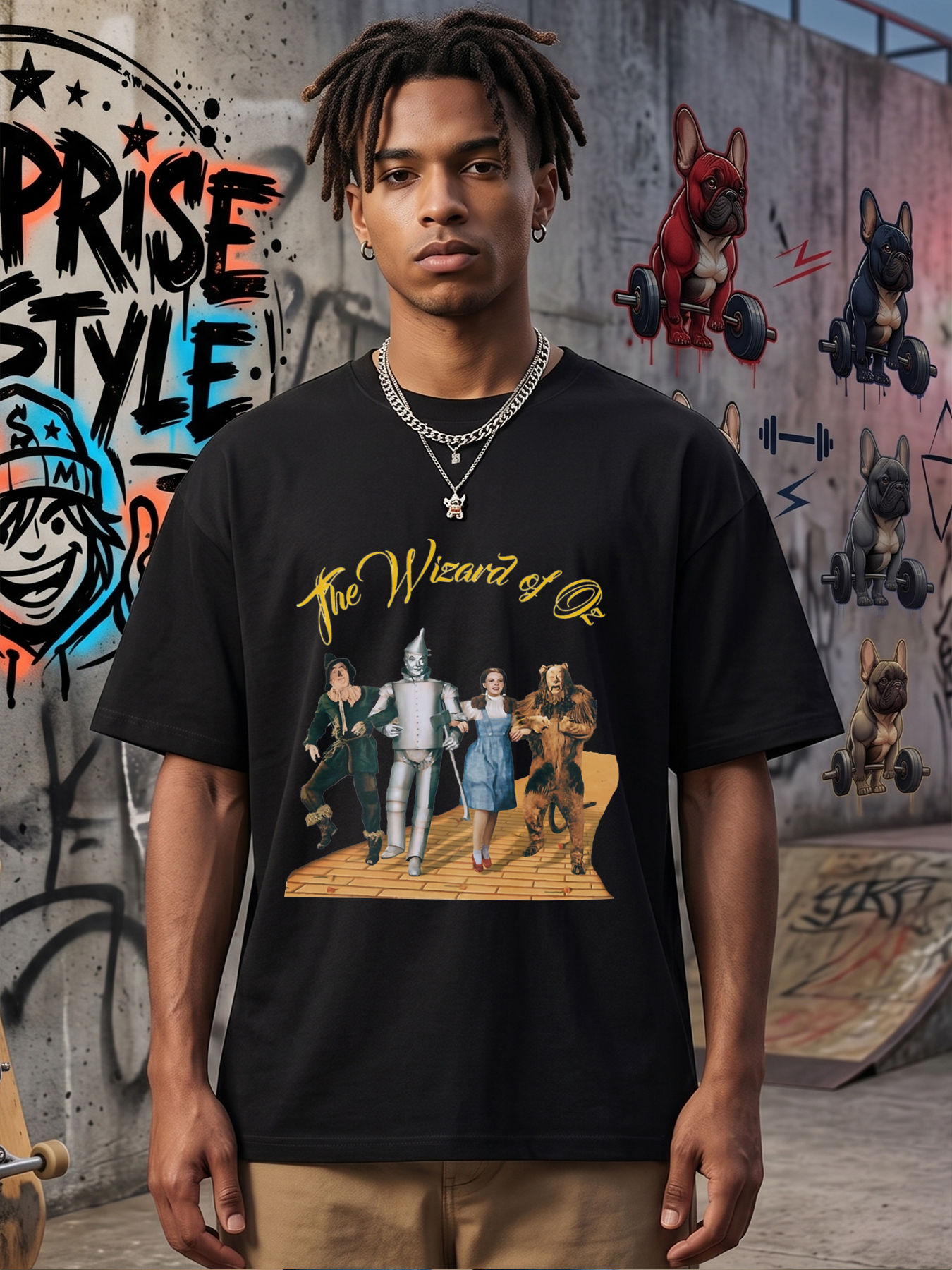 Men's Printed T-Shirt The Wizard of Oz Characters Yellow Brick Road Design Casual Round Neck Summer Lightweight Breathable Short Sleeve Tee for Fans of Classic Movies and Pop Culture Enthusiasts