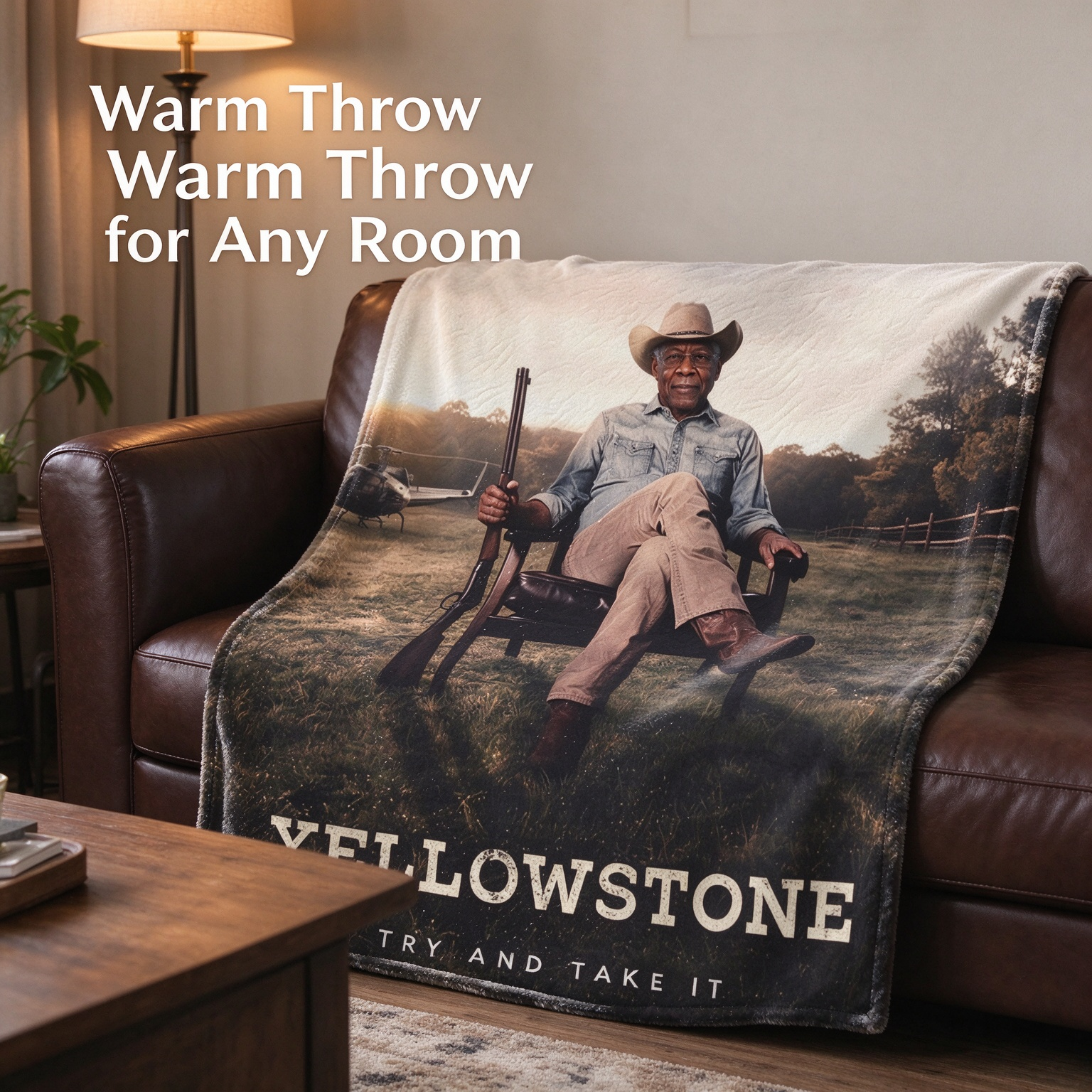 Personalized Face Photo Blanket, Custom Western Cowboy Plush Flannel Throw for Bed Sofa, Ideal Cozy Gift