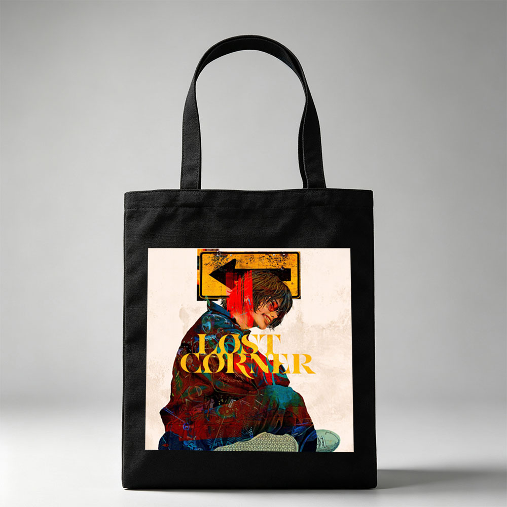Lost Corner Band in Urban Scene with Graffiti-Style Art and Directional Sign - Canvas tote bags