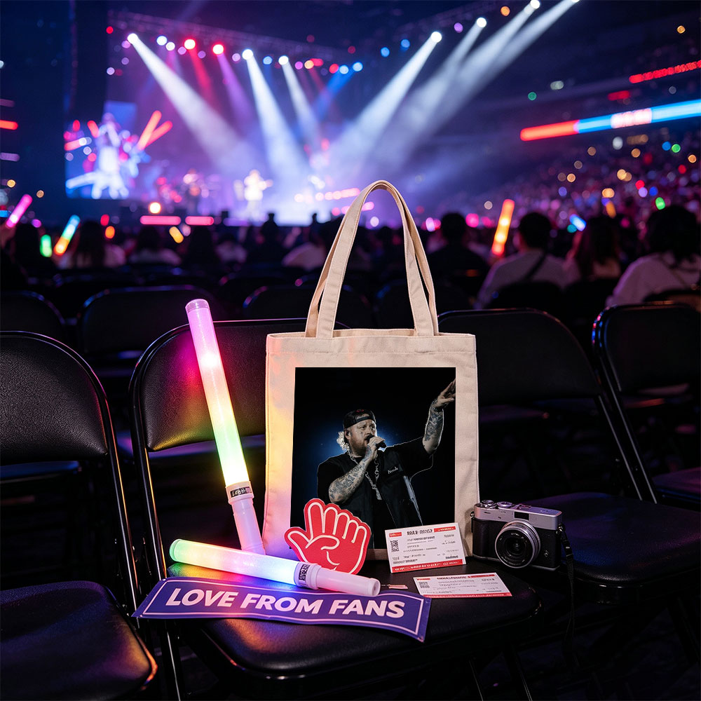 Jelly Roll Performing on Stage with Microphone and Tattooed Arms - Canvas tote bags