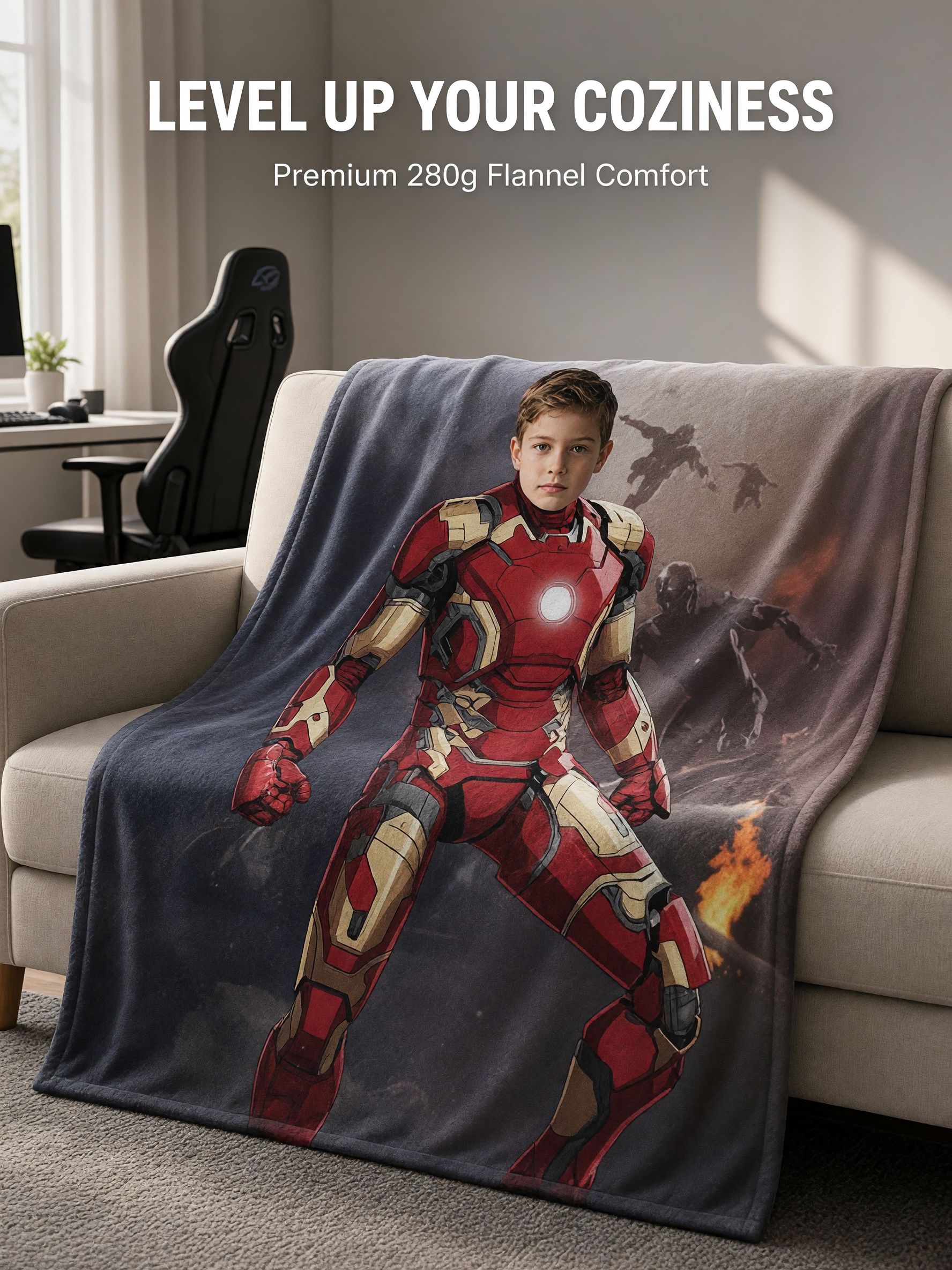 Personalized Face Superhero Photo Blanket Ultra Soft Anti-Pilling Flannel Throw Customized Keepsake Gift for Kids
