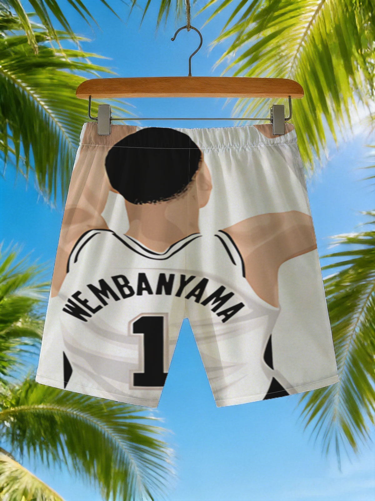 Wembanyama Shooting Basketball, Player #1 in Action -  Beach shorts