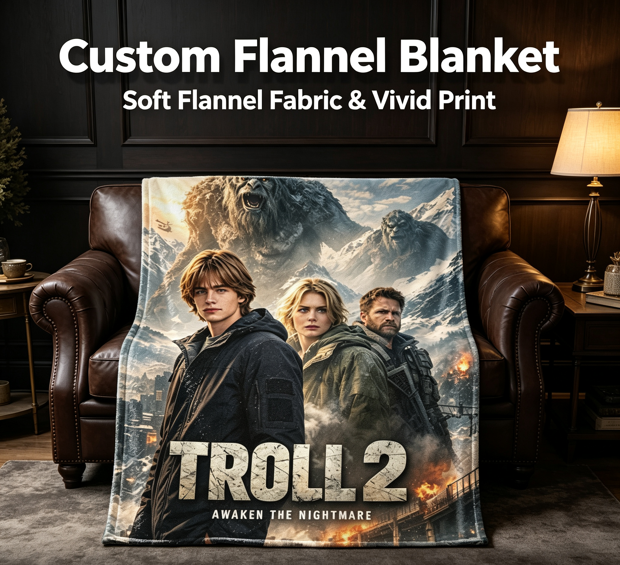 Custom Face Blanket Troll 2 Awaken the Nightmare Flannel Blanket Movie-Themed Cozy Gift for Fans and Collectors