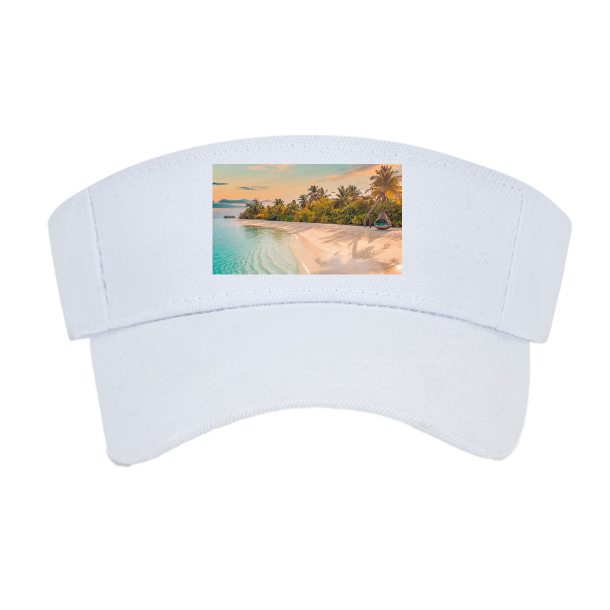 Tropical beach with crystal clear water and palm trees at sunset -  Visor cap