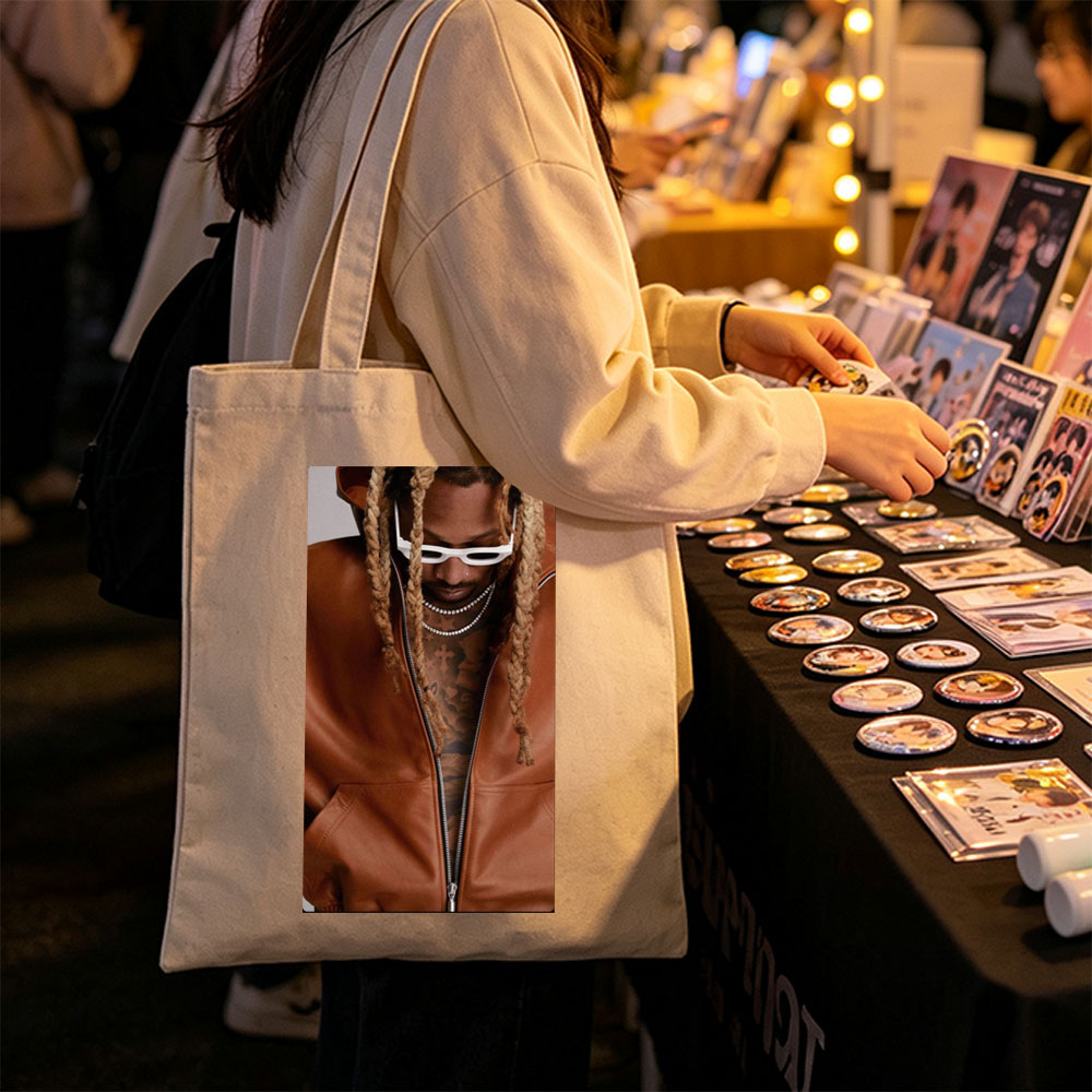 Future in a Brown Leather Jacket with White Sunglasses and Braided Hair - Canvas tote bags