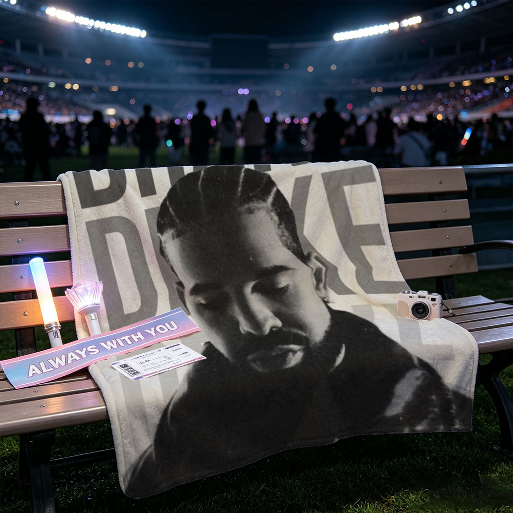 Drake in a Bold Monochrome Portrait with Stacked Name Typography - Blankets