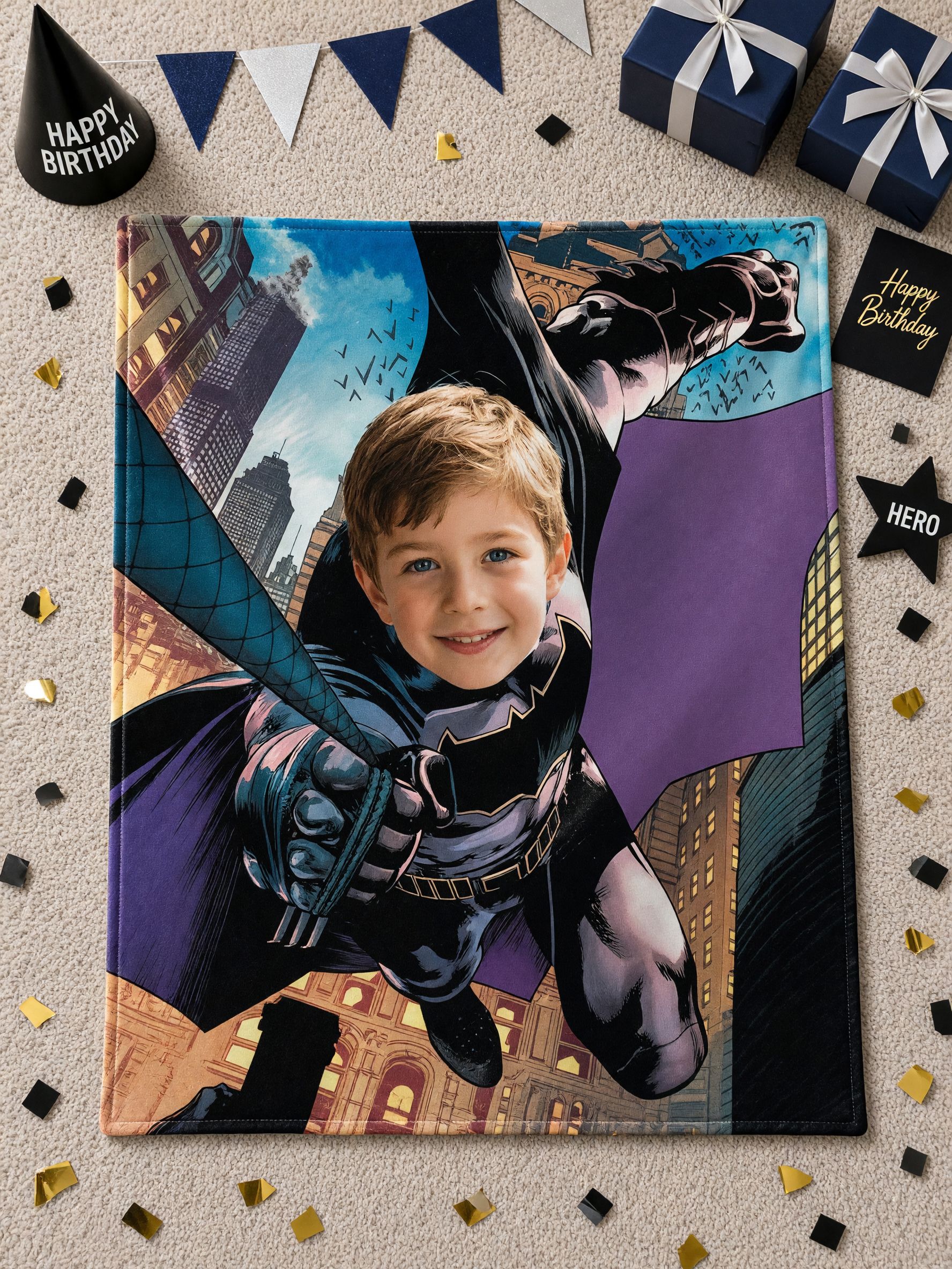 Custom Face Photo Blanket Superhero Comic Design Soft Flannel Fleece Throw for Kids and Adults Ideal Personalized Gift