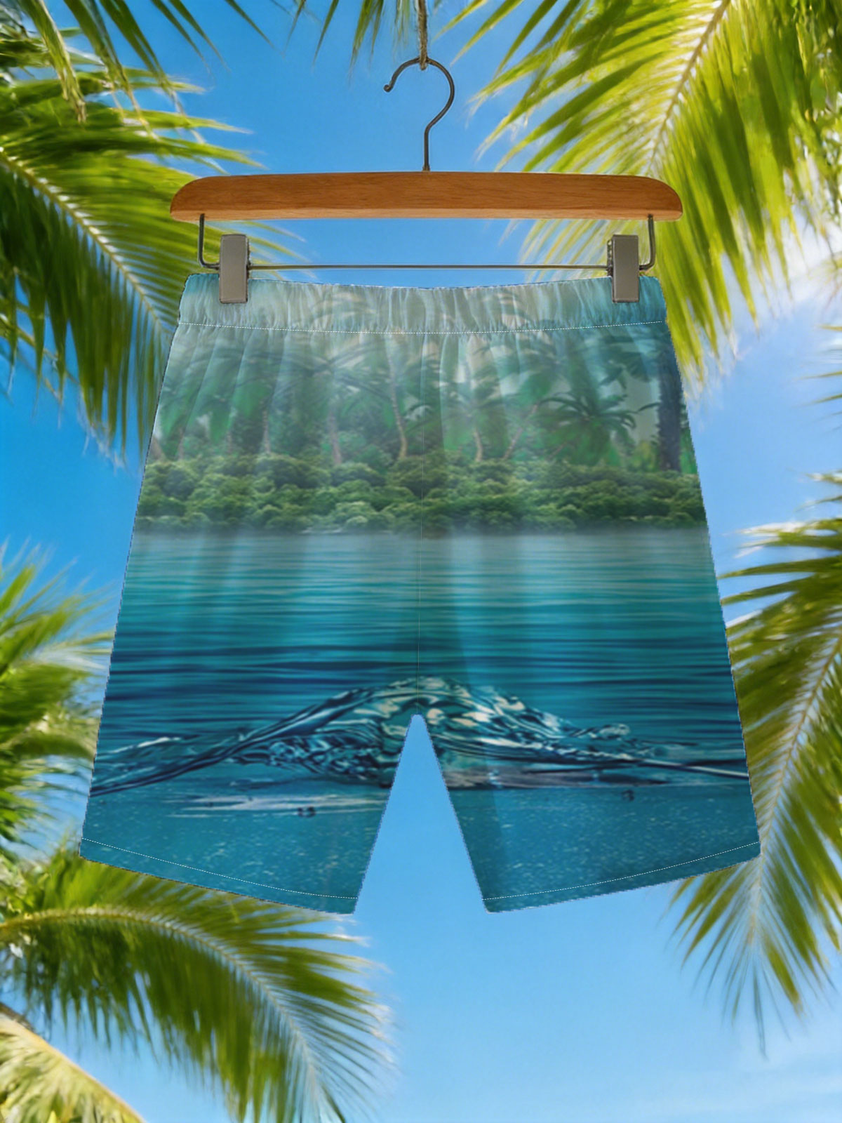 Sunlit Tropical Waters with Palm Trees and Underwater View -  Beach shorts