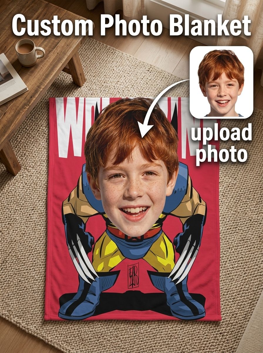 Personalized Custom Face Photo Blanket Soft Flannel Superhero Throw Blanket for Kids and Adults Cozy Birthday Gift