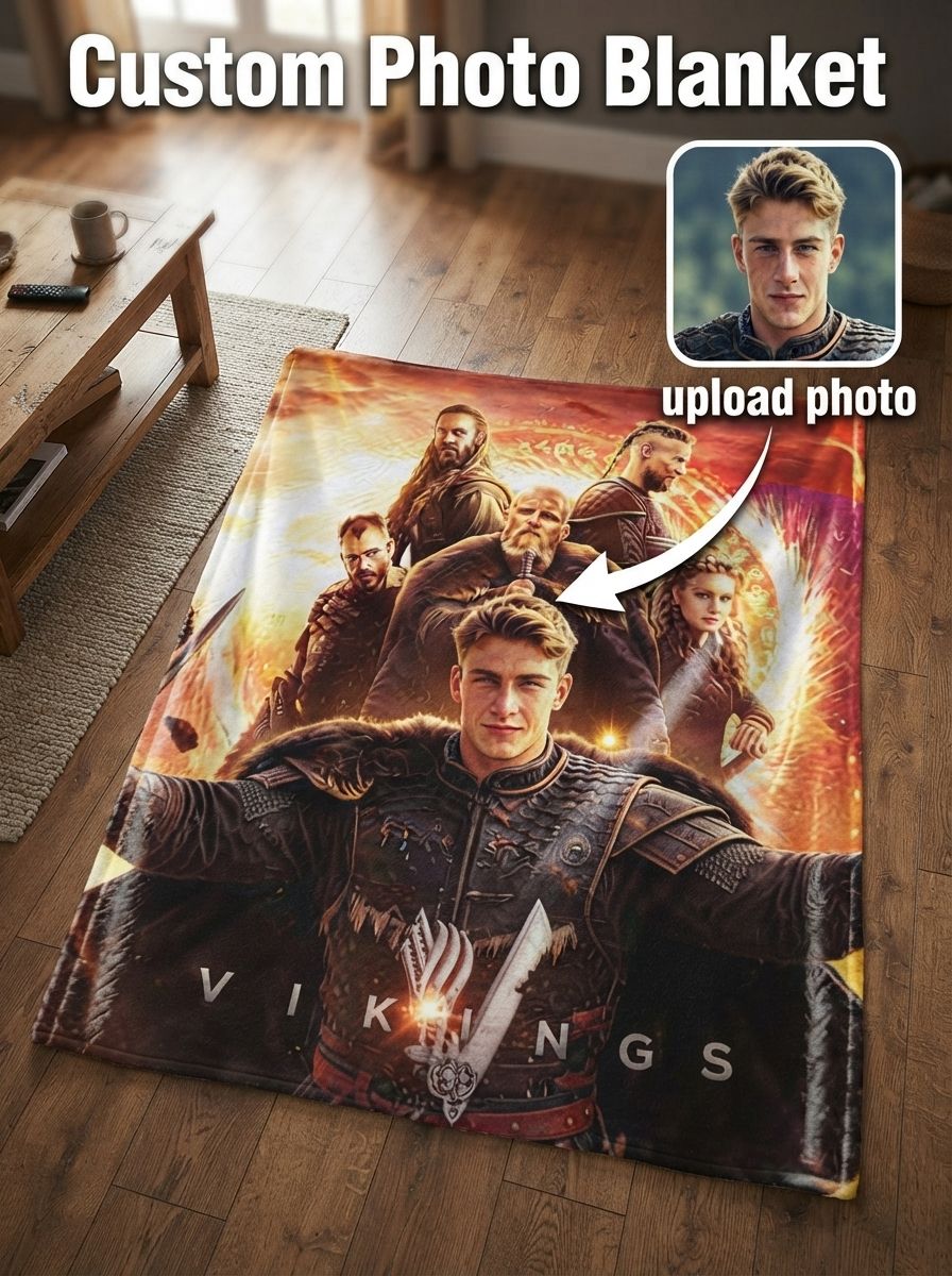 Custom Photo Face Flannel Blanket Personalized Viking Warrior Portrait Ultra Soft Anti-Pilling Cozy Throw Blanket for
